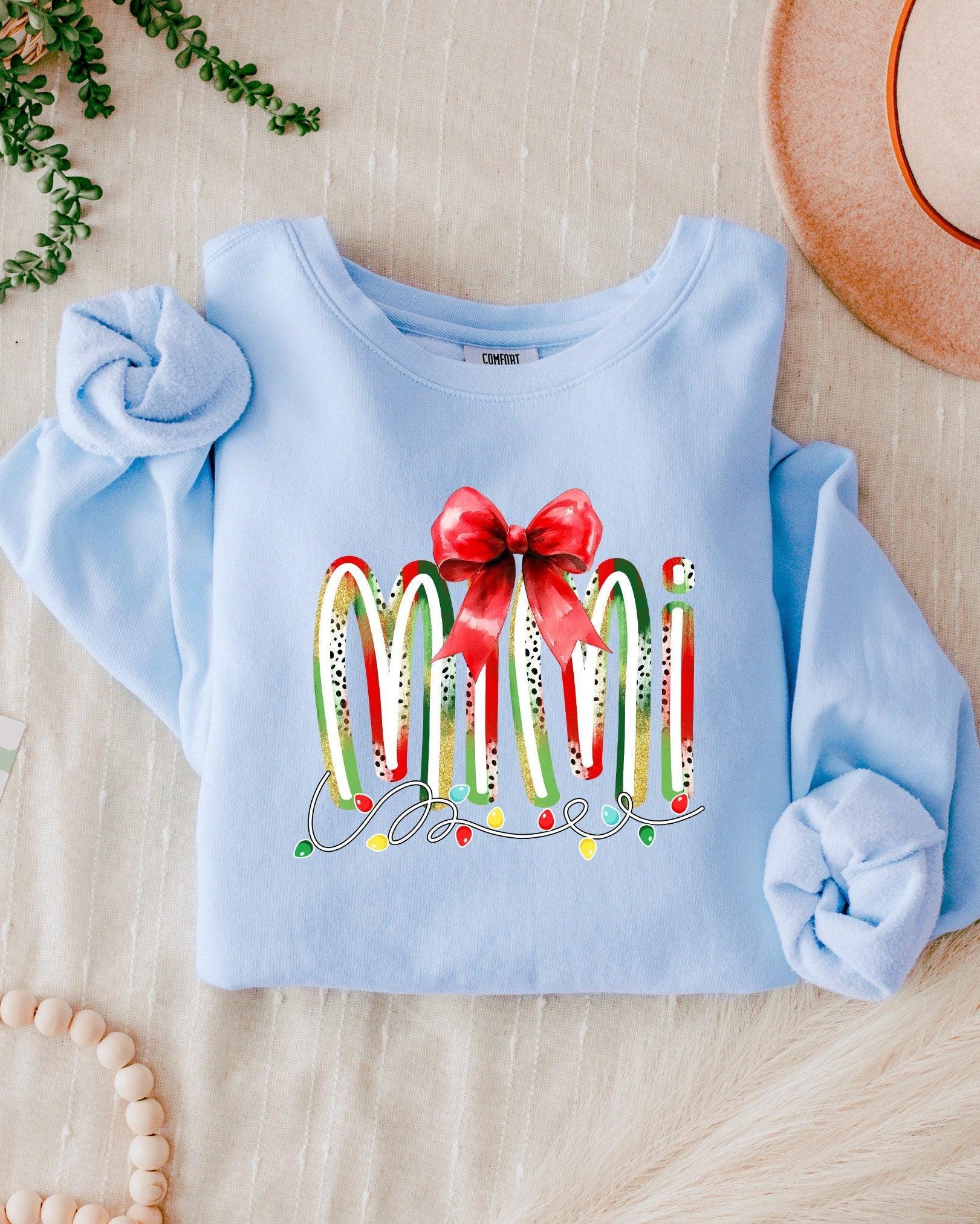 Mimi Christmas Theme Grandma Garment Dyed Comfort Colors Sweatshirt (Red)