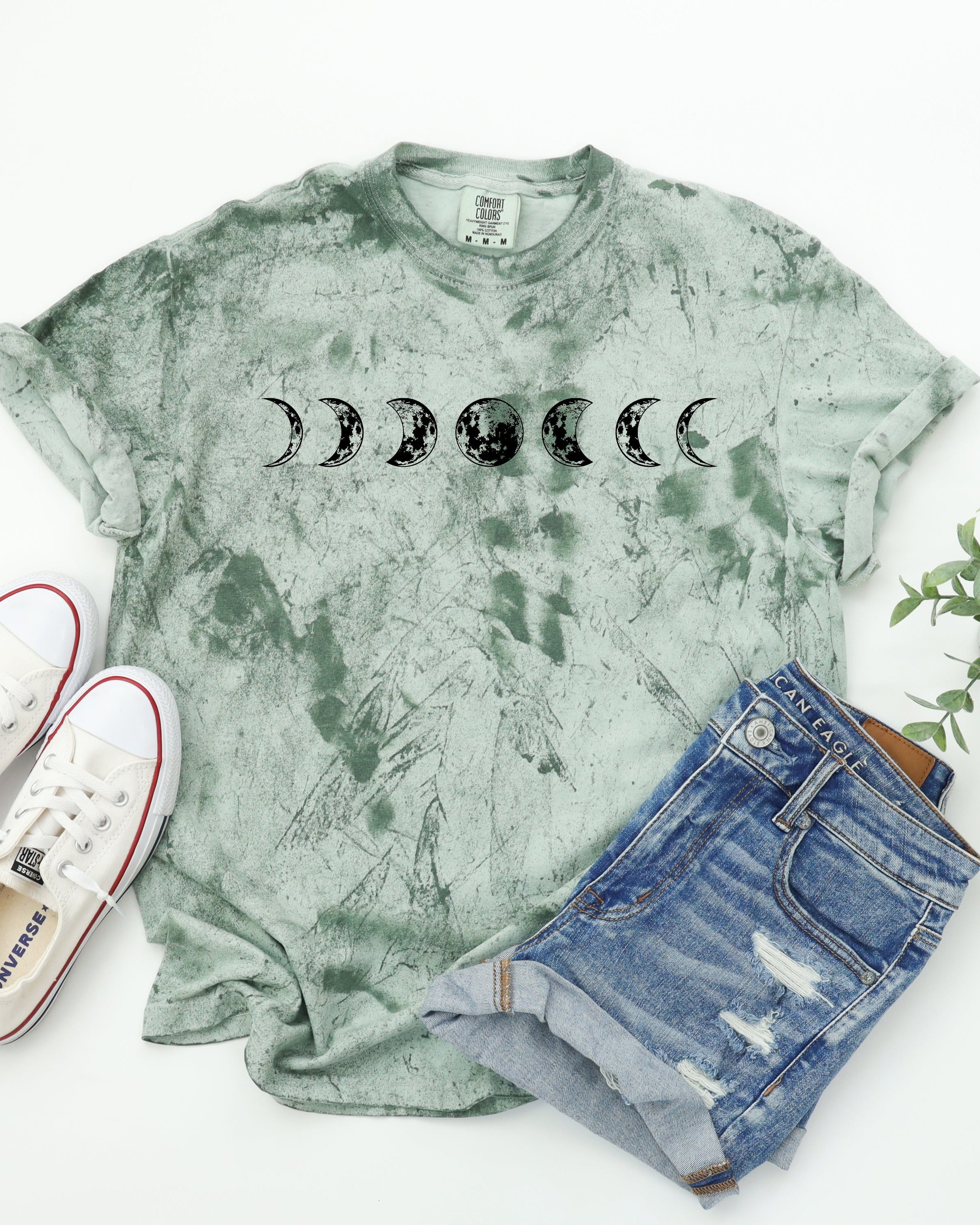 Moon Phase Nature Summer Vacation Camping Garment Dyed T Shirt
