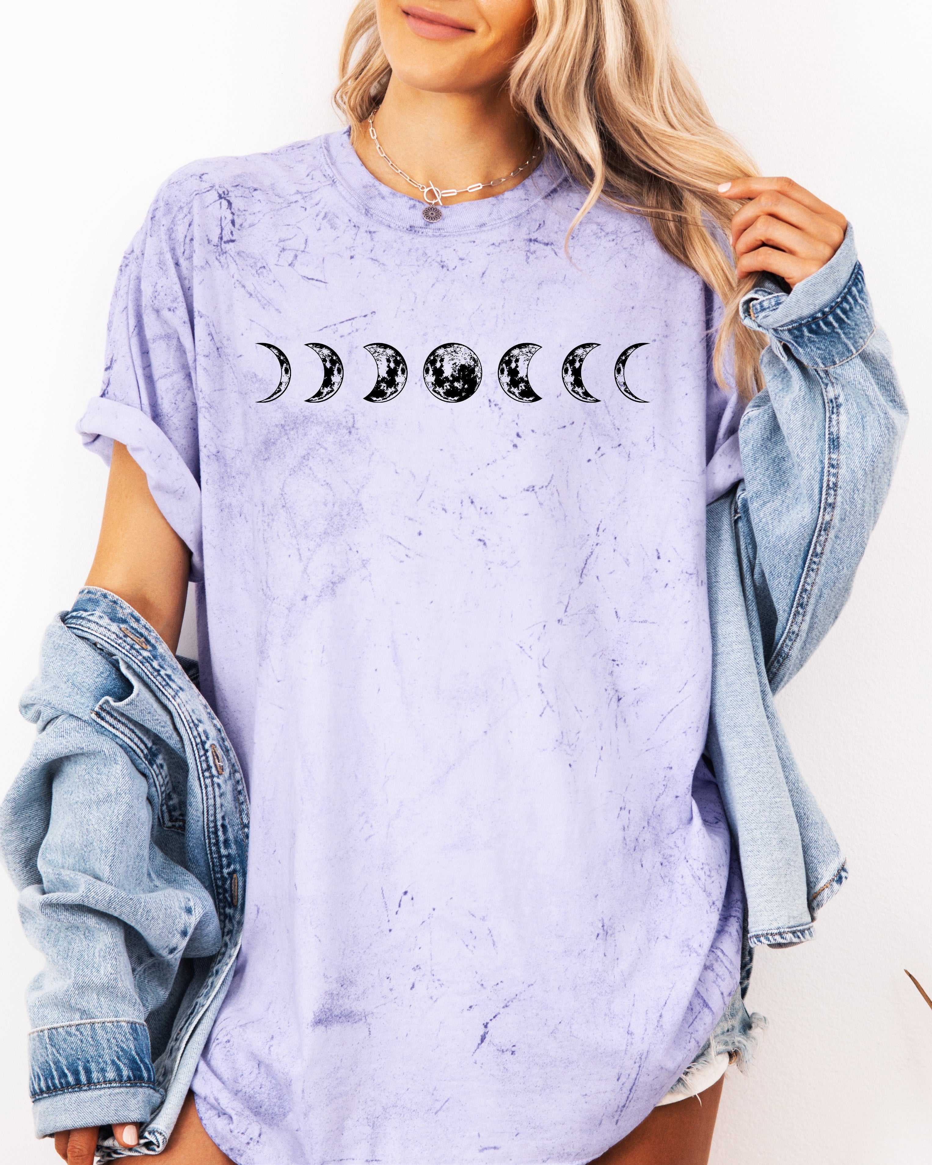 Moon Phase Nature Summer Vacation Camping Garment Dyed T Shirt