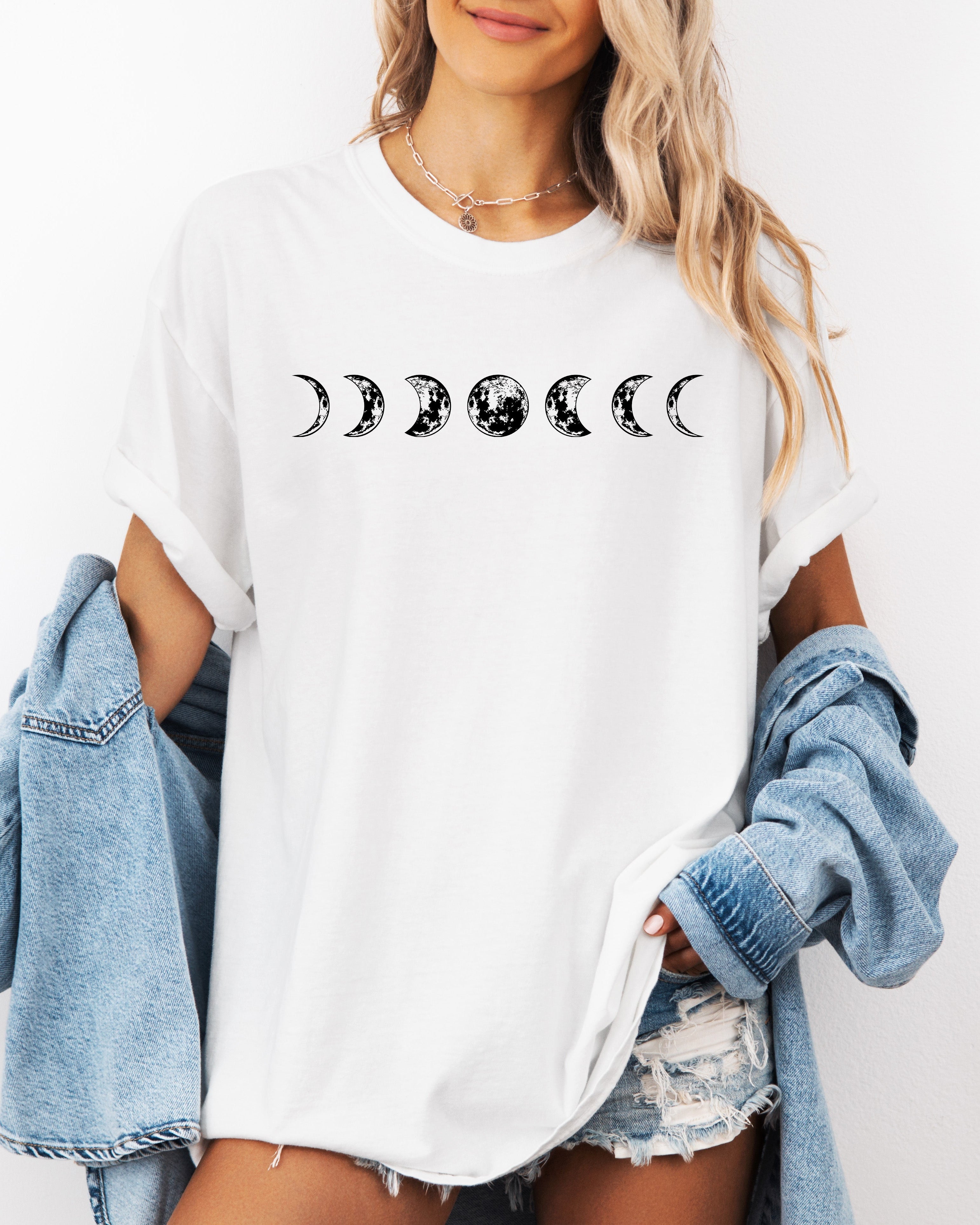 Moon Phase Nature Summer Vacation Camping Garment Dyed T Shirt