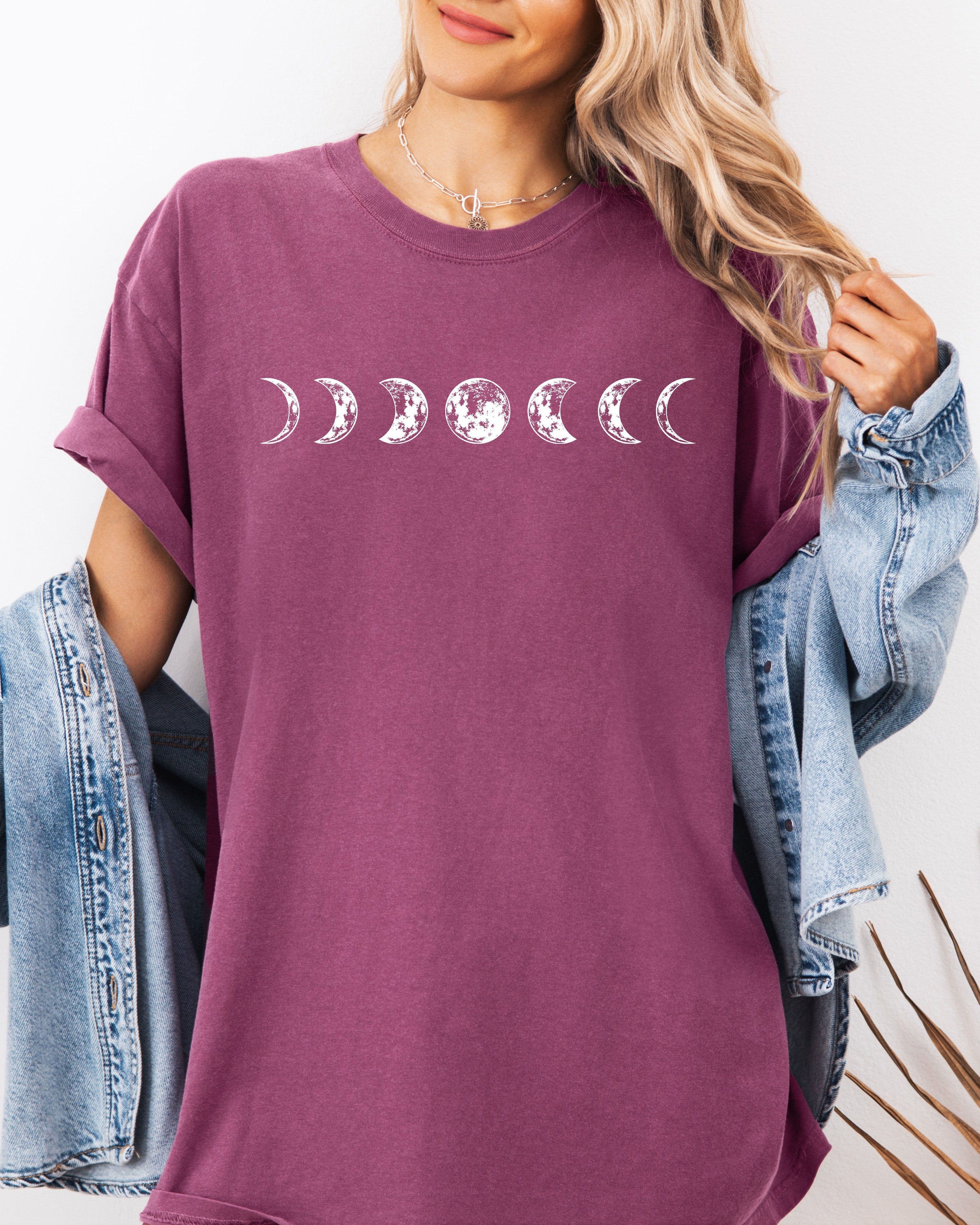 Moon Phase Nature Summer Vacation Camping Garment Dyed T Shirt