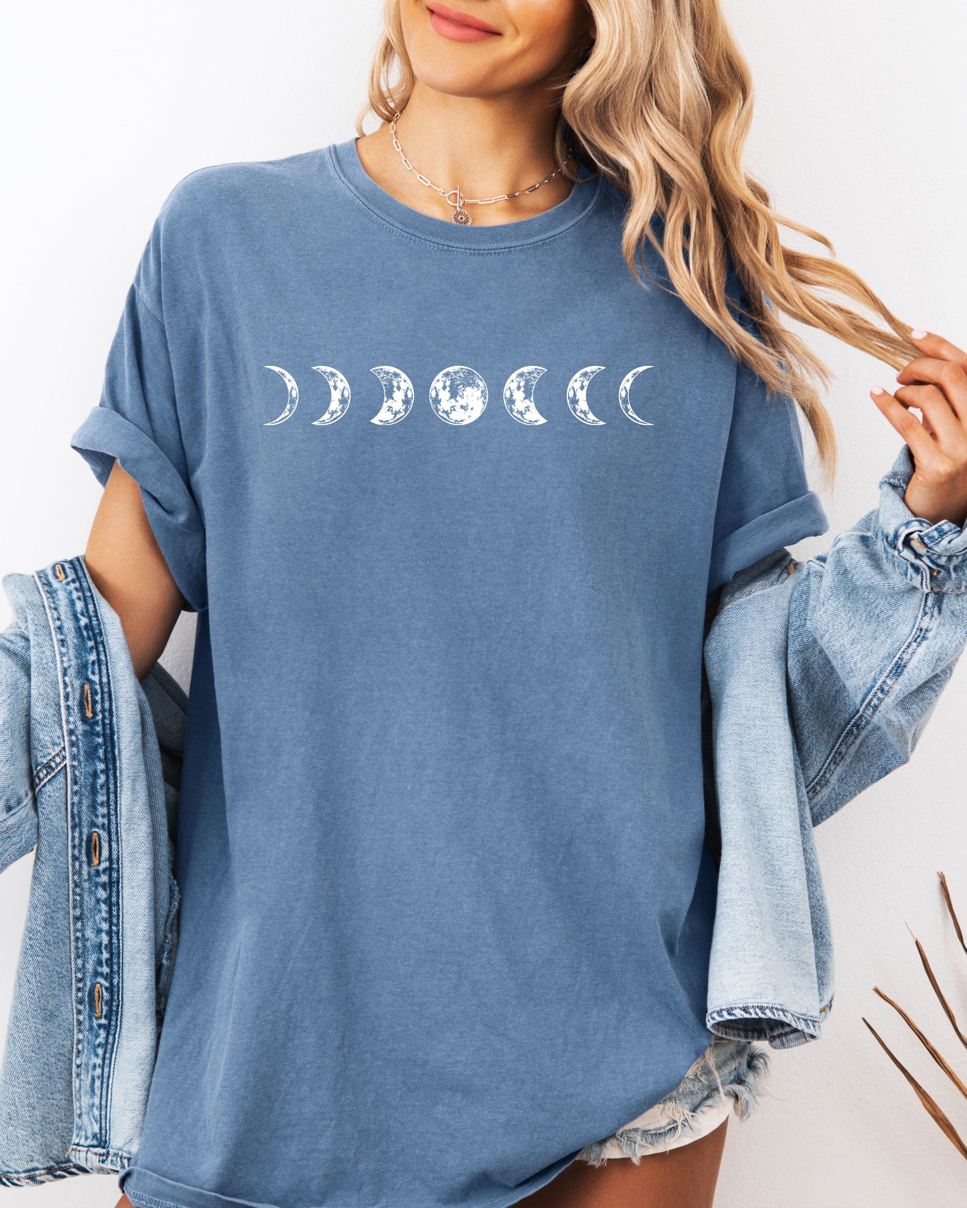 Moon Phase Nature Summer Vacation Camping Garment Dyed T Shirt