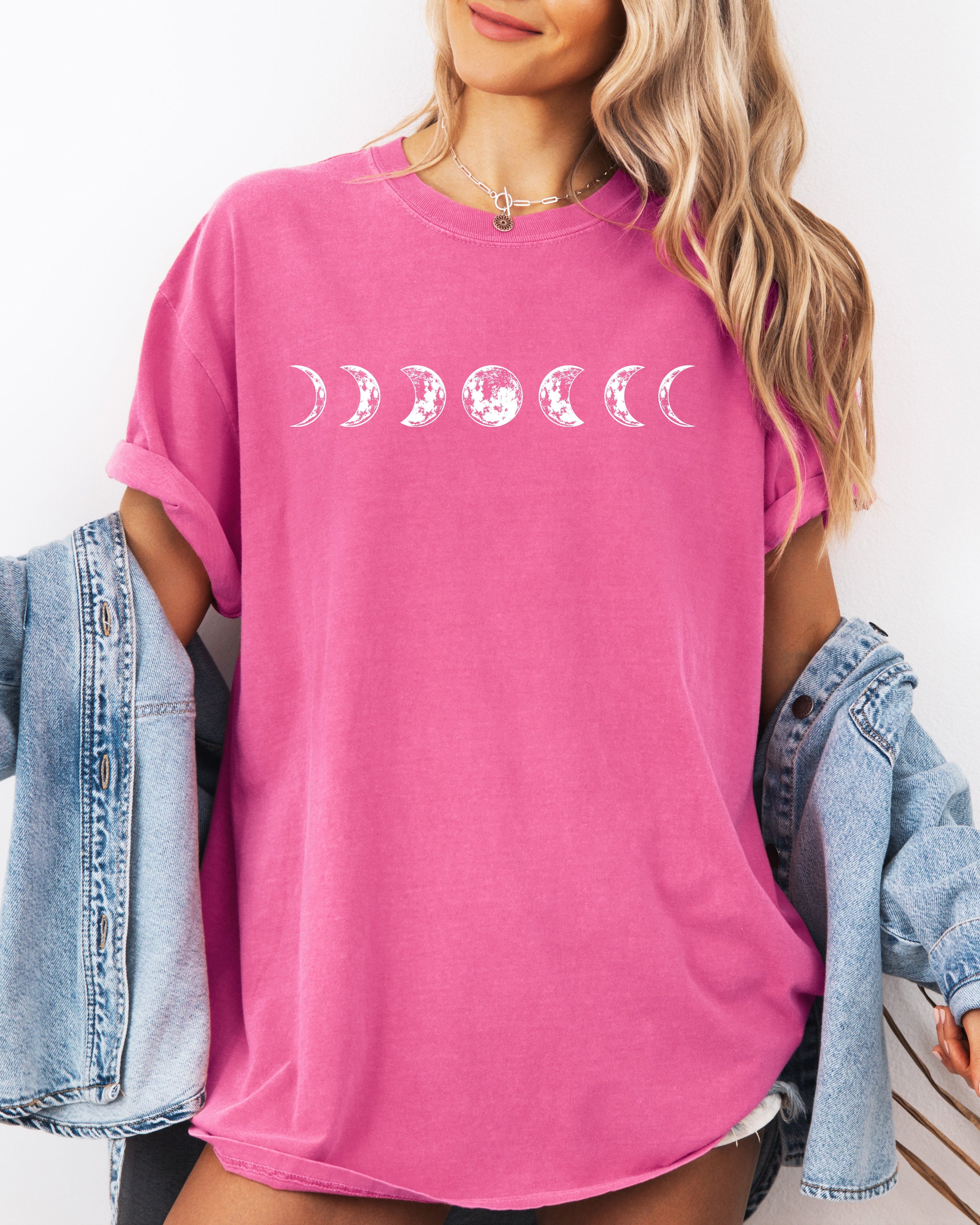 Moon Phase Nature Summer Vacation Camping Garment Dyed T Shirt