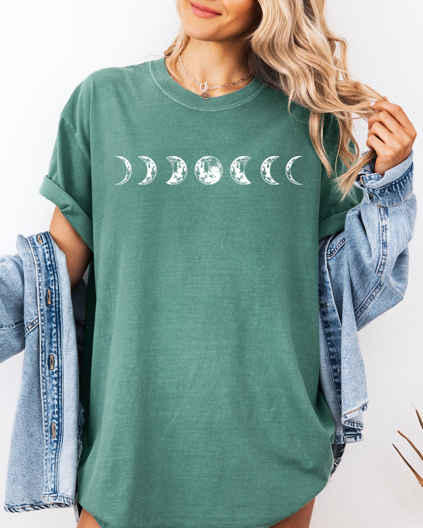 Moon Phase Nature Summer Vacation Camping Garment Dyed T Shirt