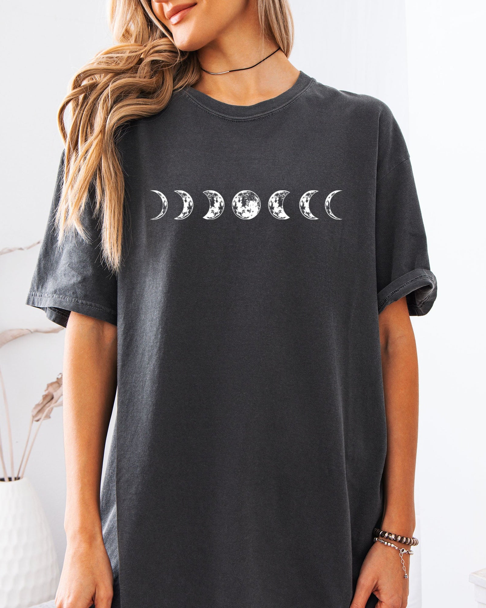 Moon Phase Nature Summer Vacation Camping Garment Dyed T Shirt