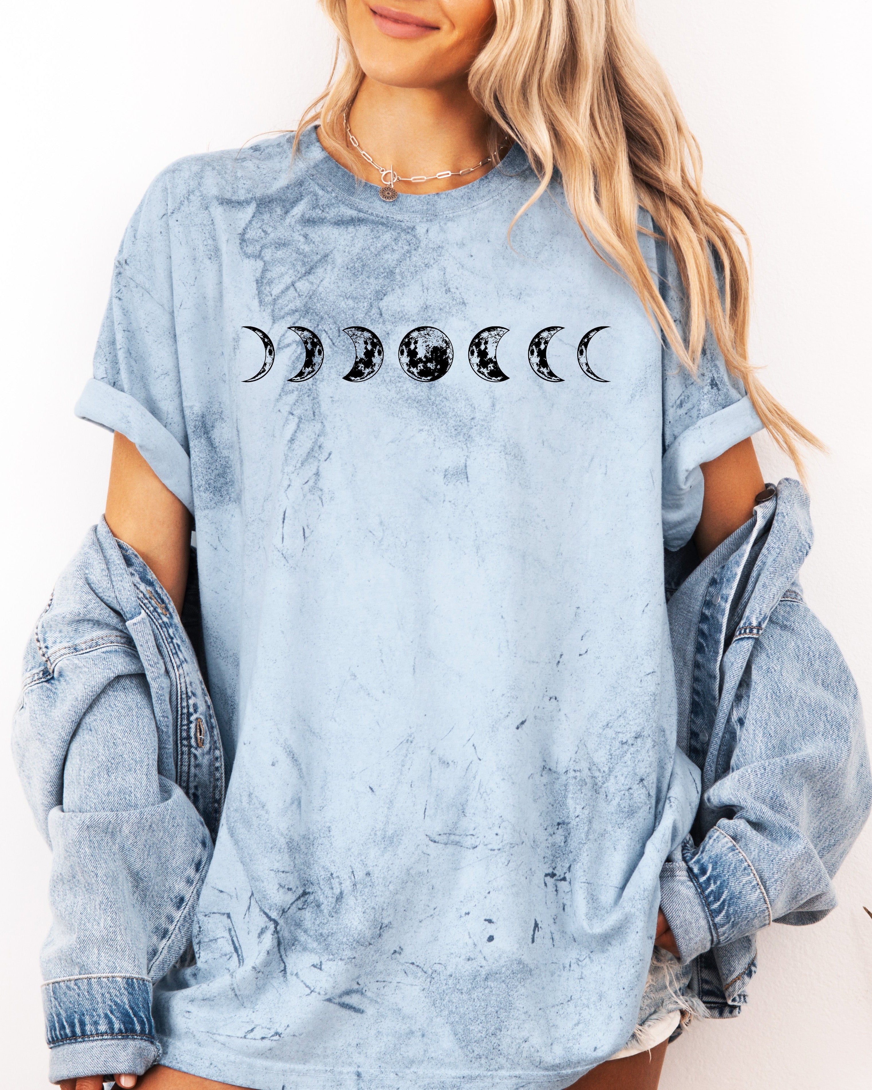 Moon Phase Nature Summer Vacation Camping Garment Dyed T Shirt