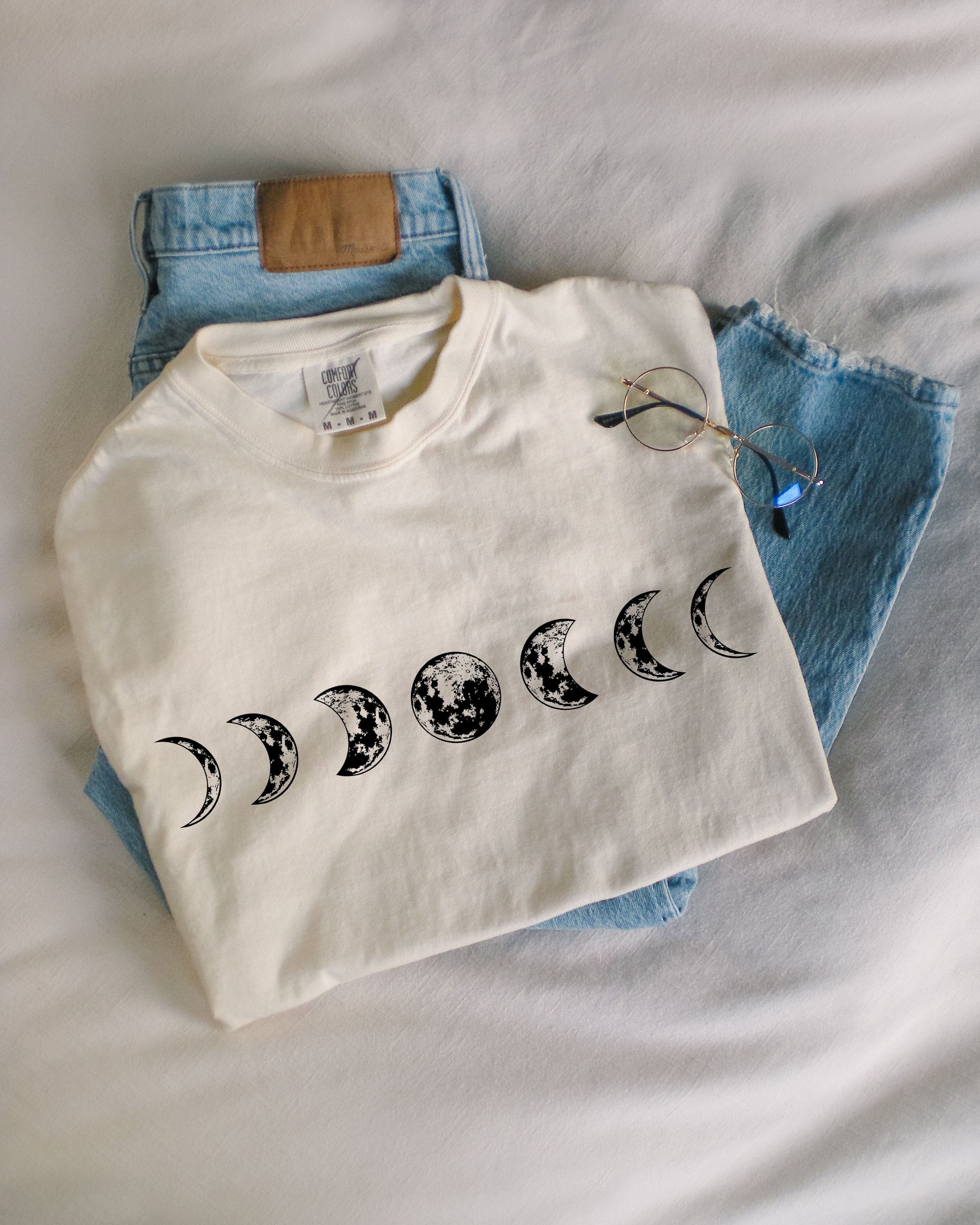 Moon Phase Nature Summer Vacation Camping Garment Dyed T Shirt