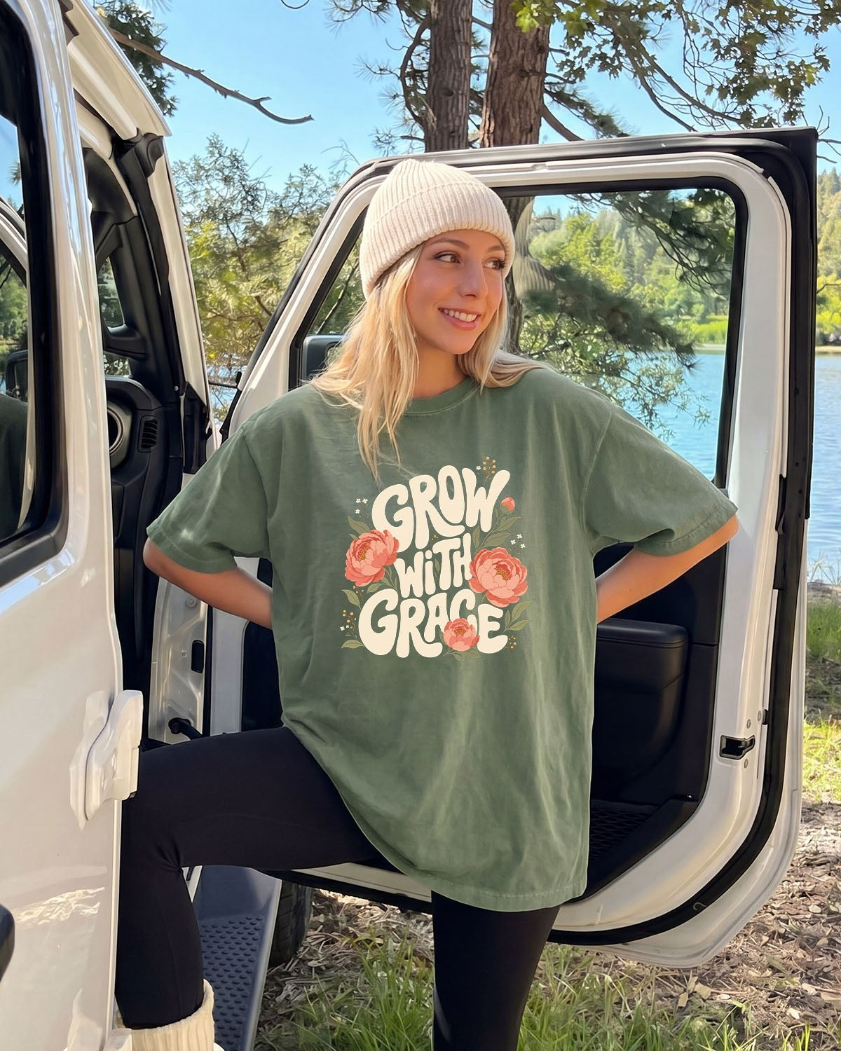 Grow With Grace Christian Flower Comfort Colors T-Shirt, Jesus Bible Gift