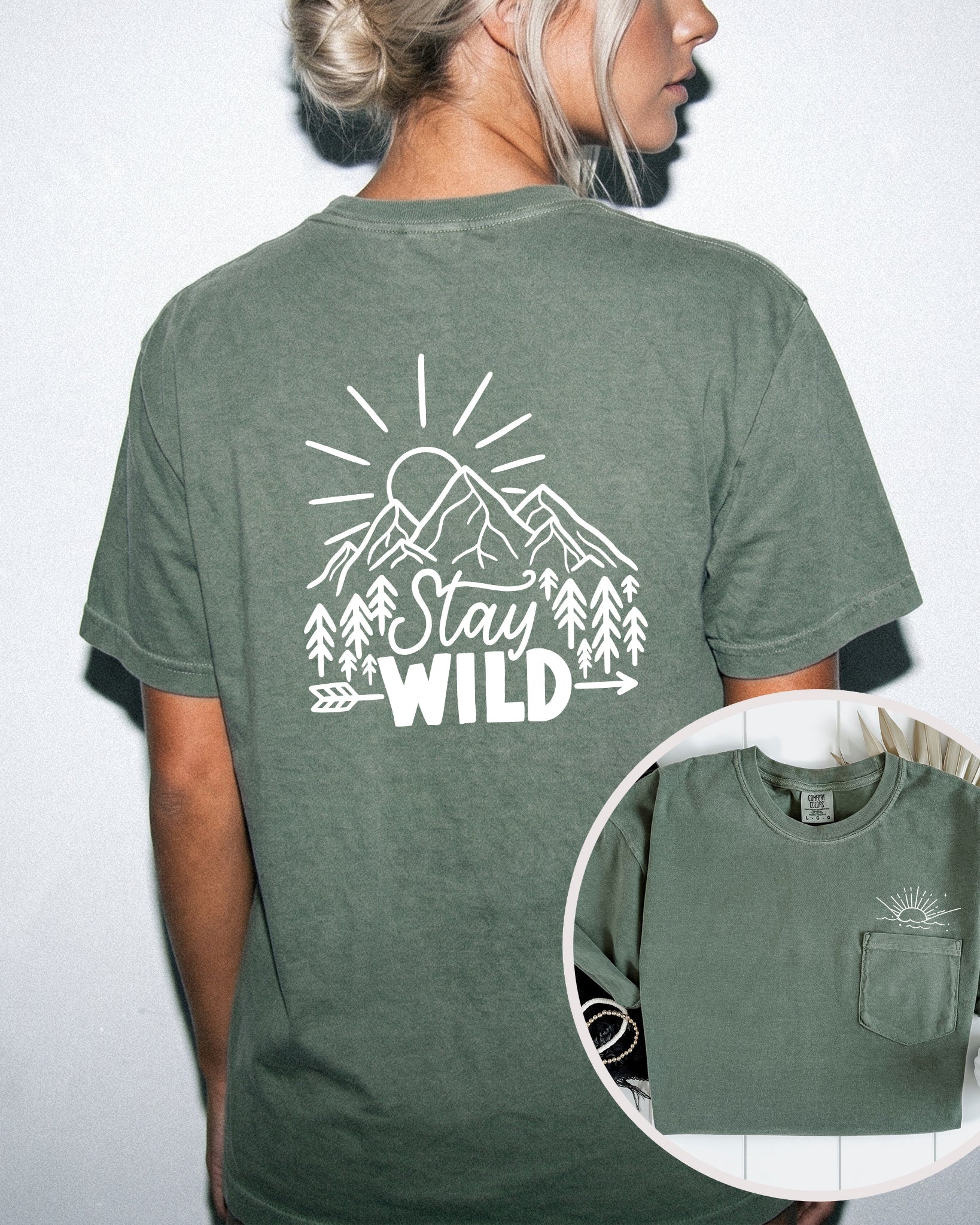 Stay Wild Sun Lake Comfort Colors Pocket T-Shirt – Nature Camping Outdoor Graphic Tee