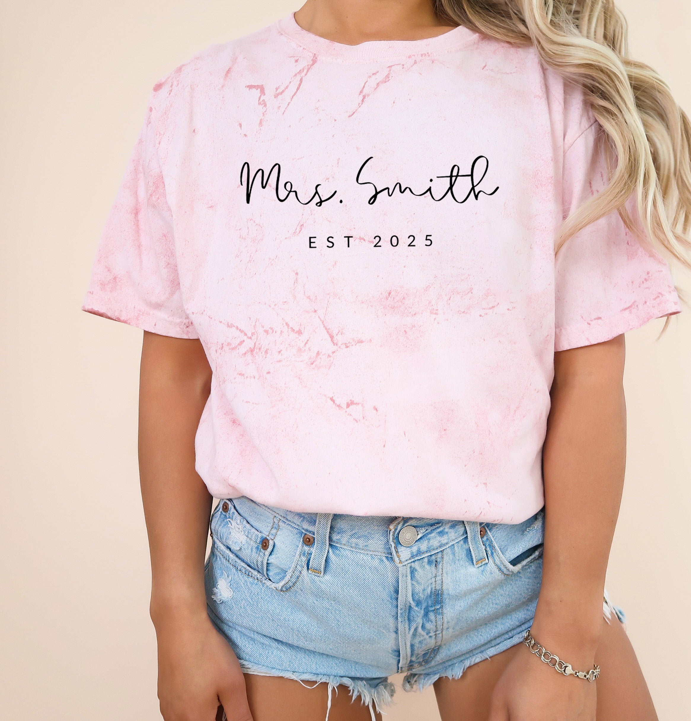 Mrs Custom Personalization name Honeymoon Comfort Colors Garment Dyed T Shirt