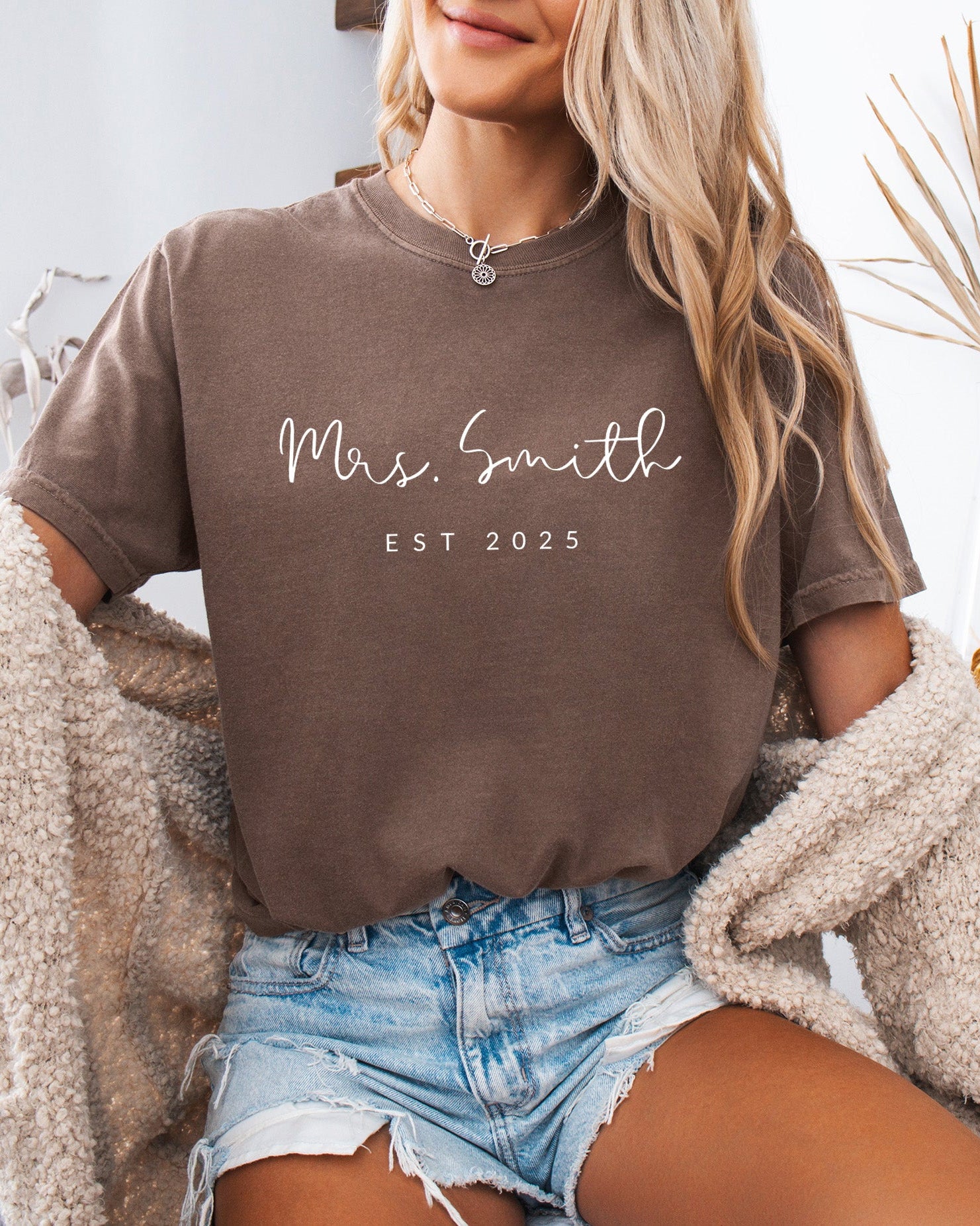Mrs Custom Personalization name Honeymoon Comfort Colors Garment Dyed T Shirt