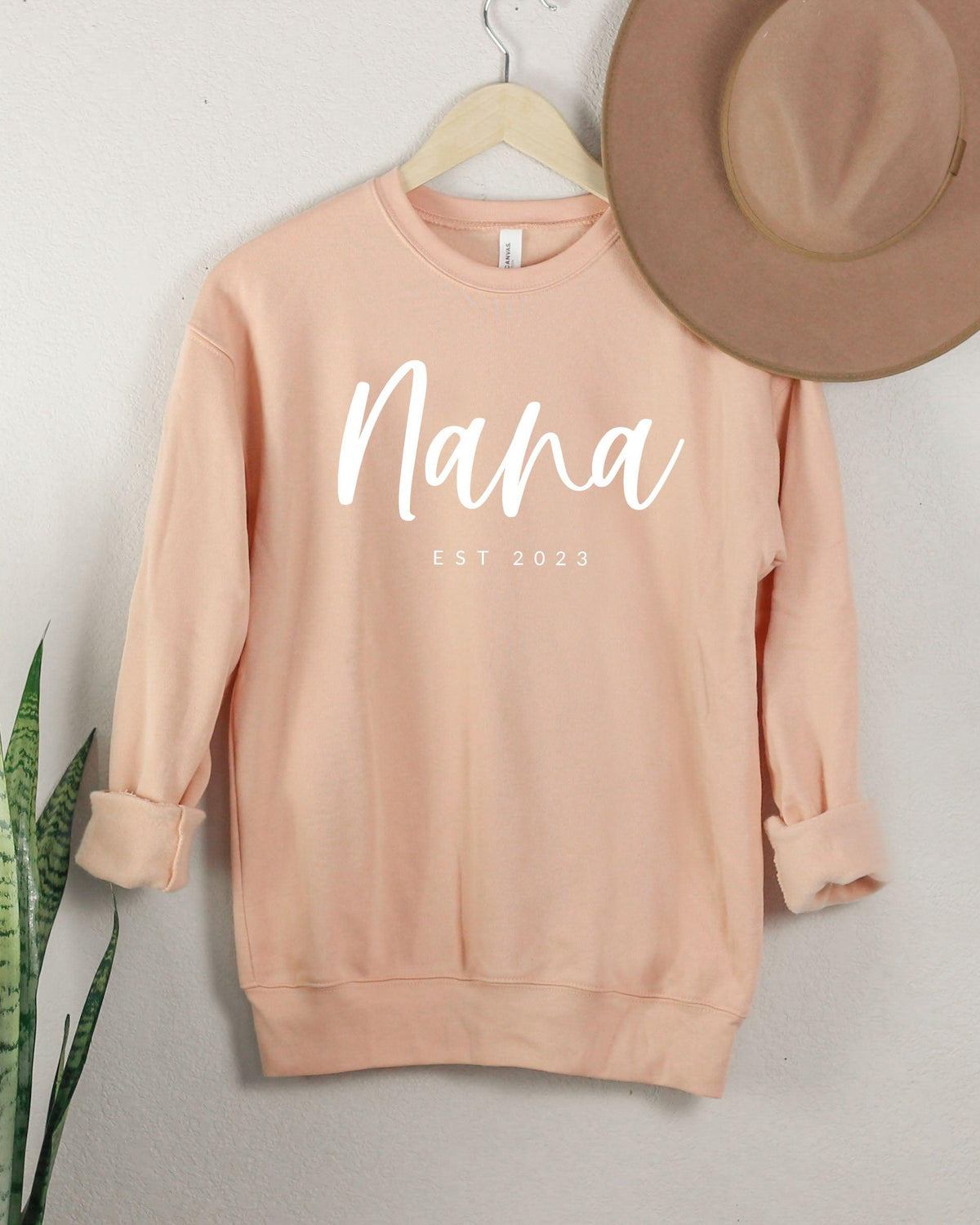 Nana Grandma Est 2022 Est 2023 Drop Shoulder Sponge Fleece Crewneck Sweatshirt