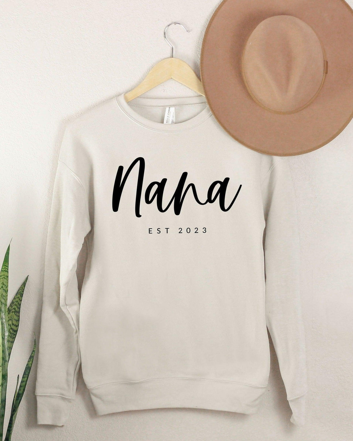 Nana Grandma Est 2022 Est 2023 Drop Shoulder Sponge Fleece Crewneck Sweatshirt