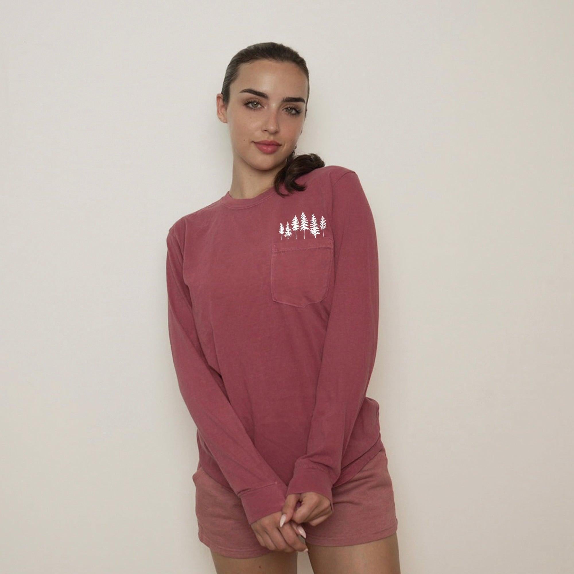 Nature Mountain Tree Pocket Comfort Colors Long Sleeve Shirt