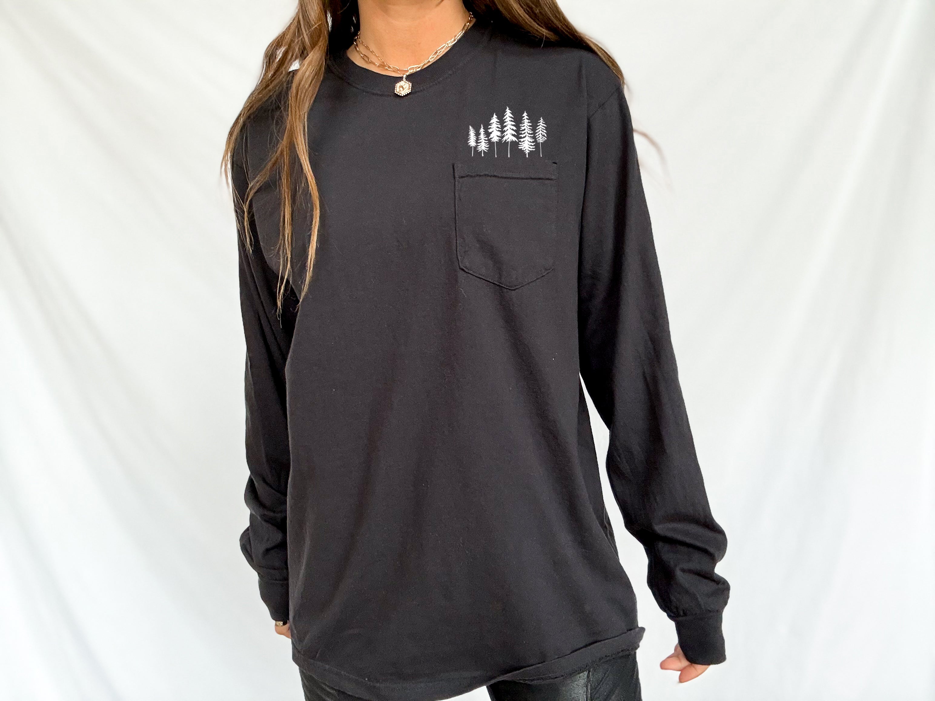 Nature Mountain Tree Pocket Comfort Colors Long Sleeve Shirt