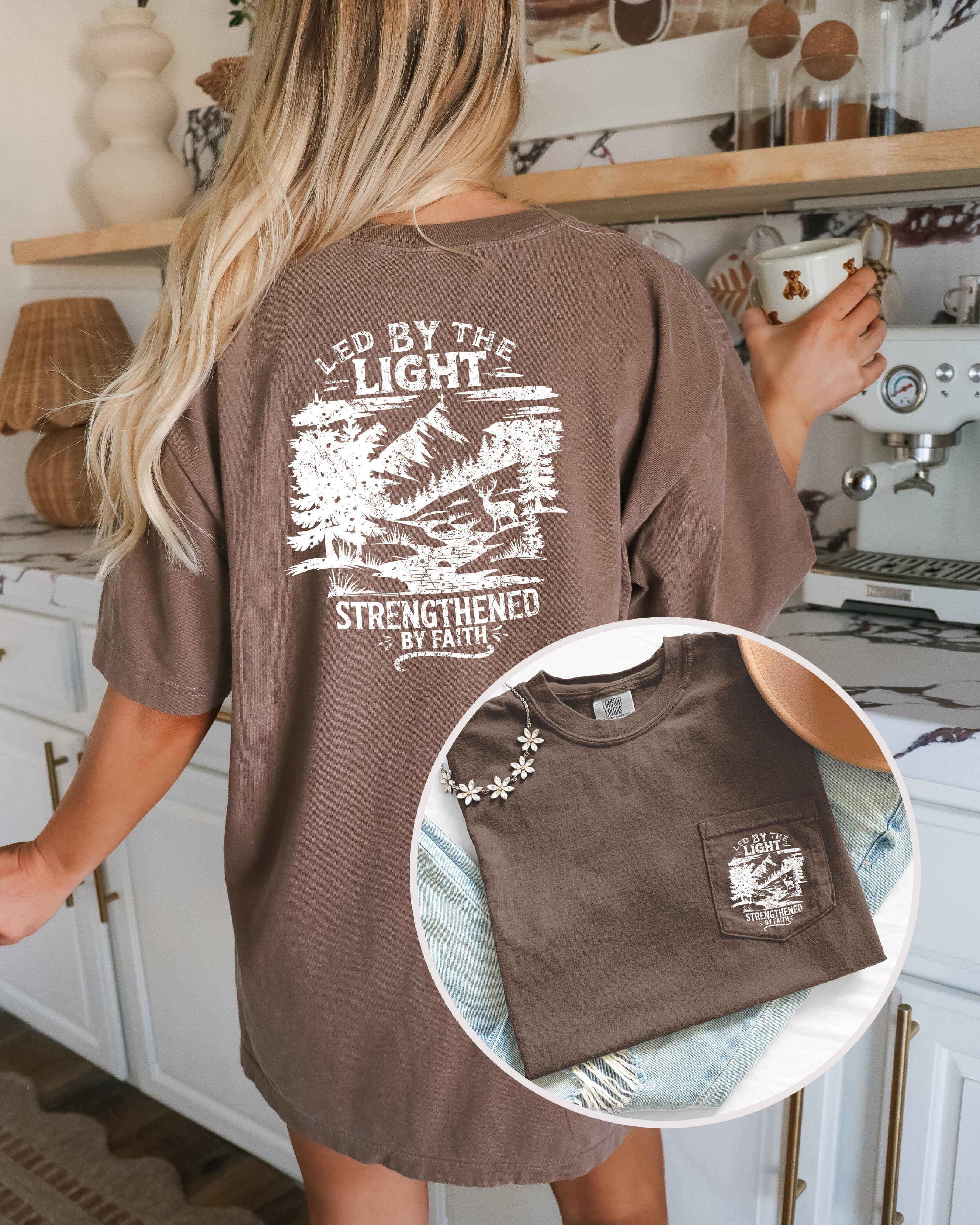 Led by Light Faith Christian Comfort Colors Pocket T Shirt