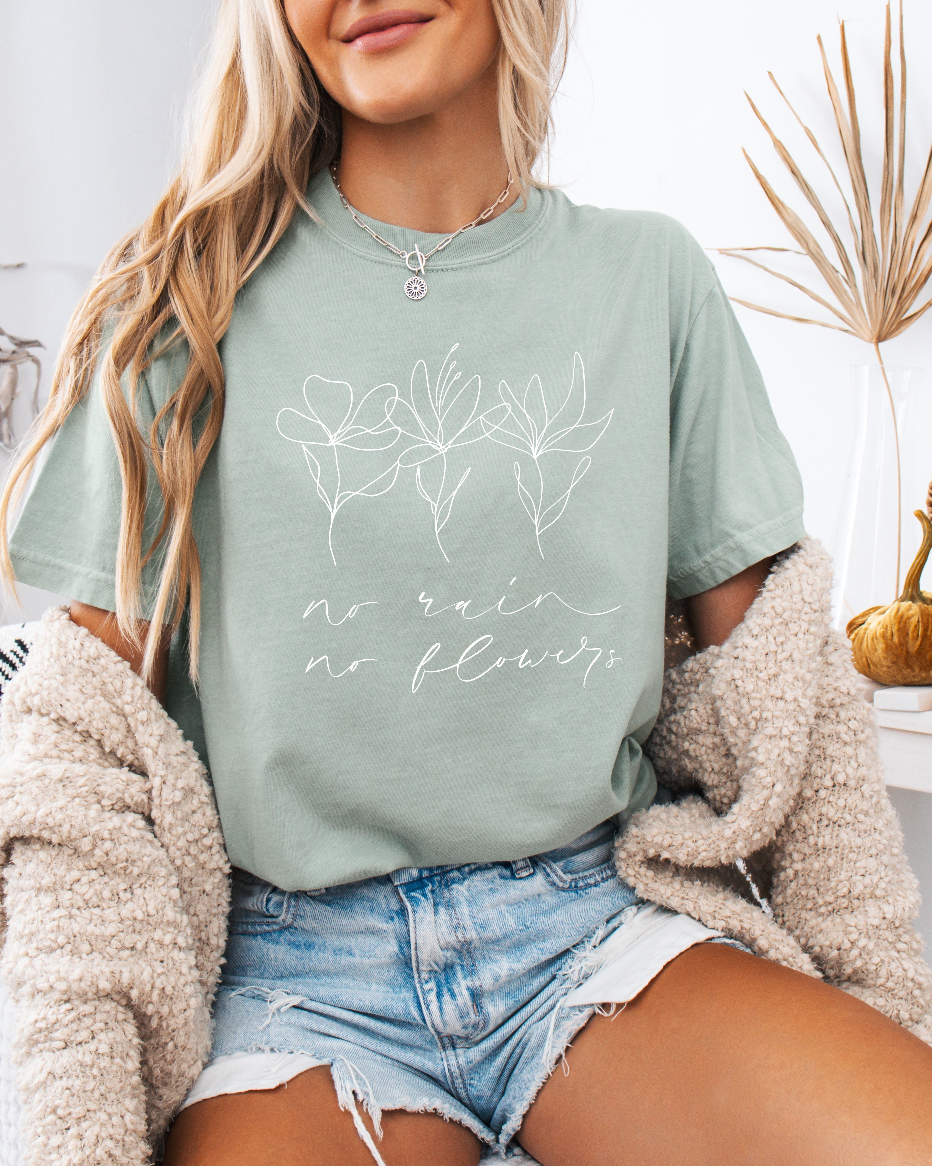 No rain No flowers Botanical wildflowers Garment Dyed T Shirt