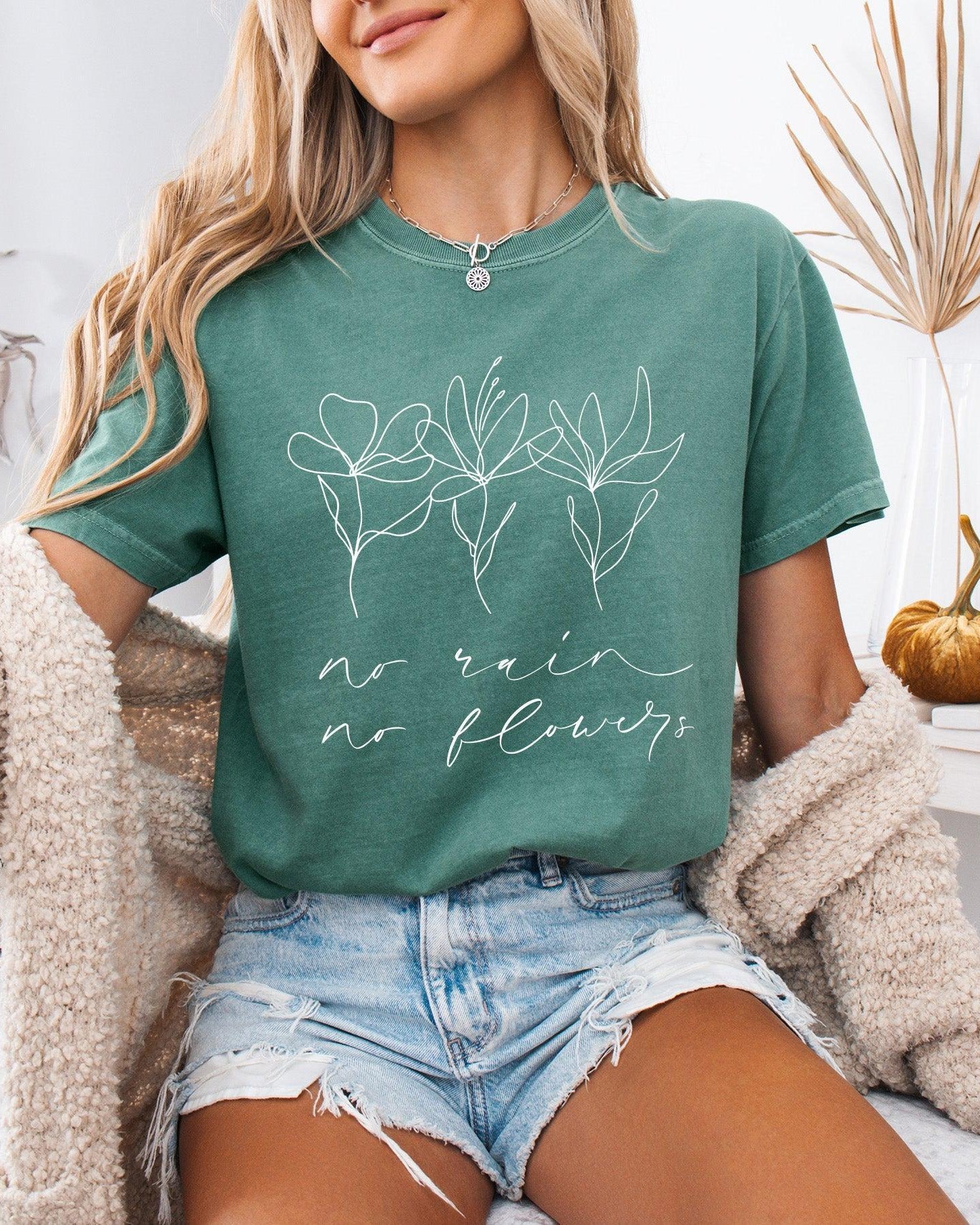 No rain No flowers Botanical wildflowers Garment Dyed T Shirt