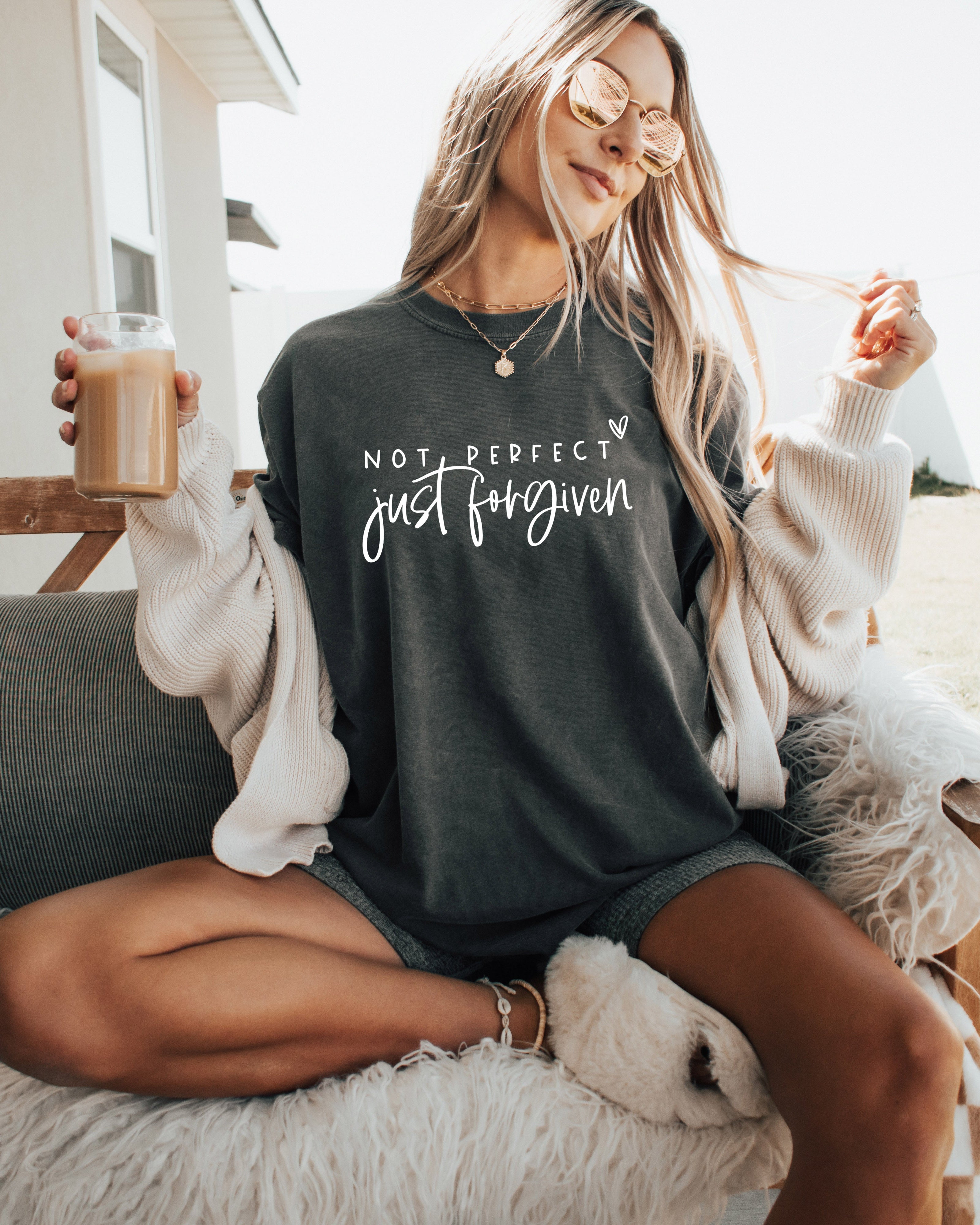 Not perfect Just Forgive Christian Comfort Colors Garment Dyed T Shirt