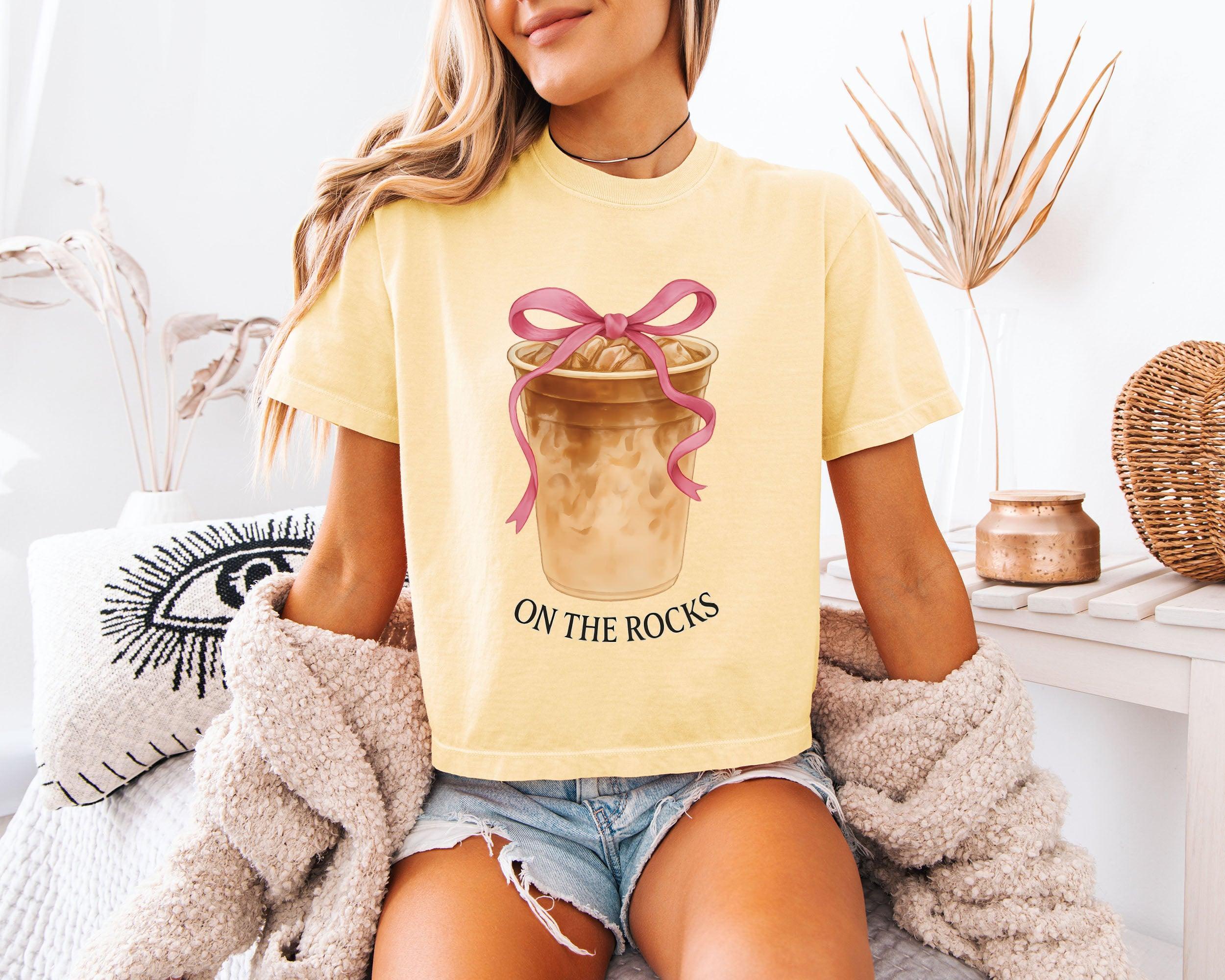 On the Rock Coffee Iced Latte Iced Coffee Garment Dyed Women's Slightly Cropped T Shirt
