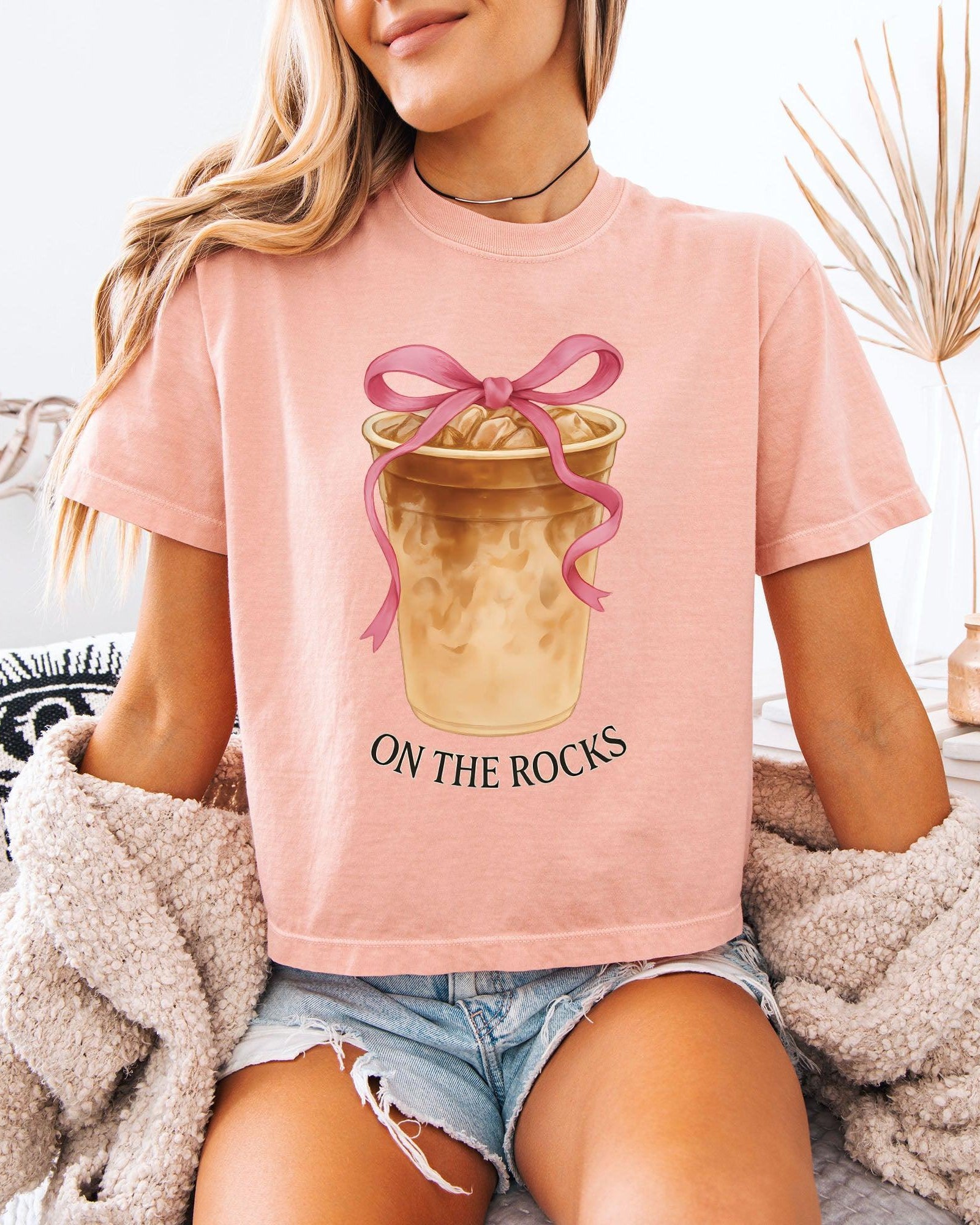 On the Rock Coffee Iced Latte Iced Coffee Garment Dyed Women's Slightly Cropped T Shirt