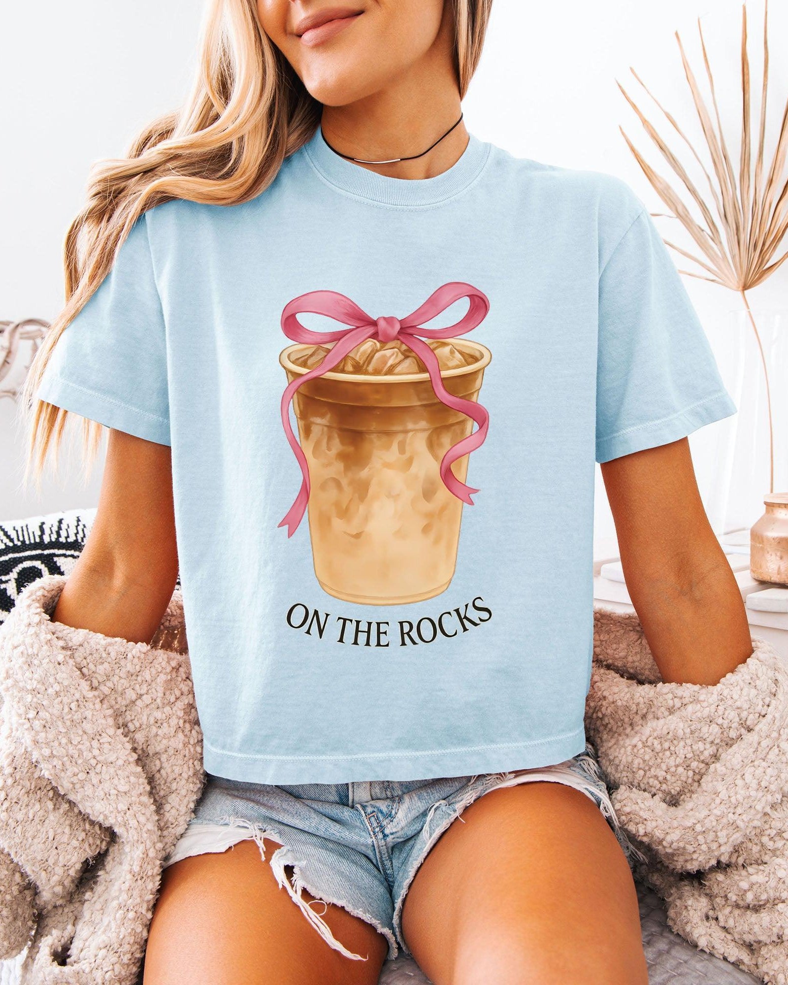 On the Rock Coffee Iced Latte Iced Coffee Garment Dyed Women's Slightly Cropped T Shirt