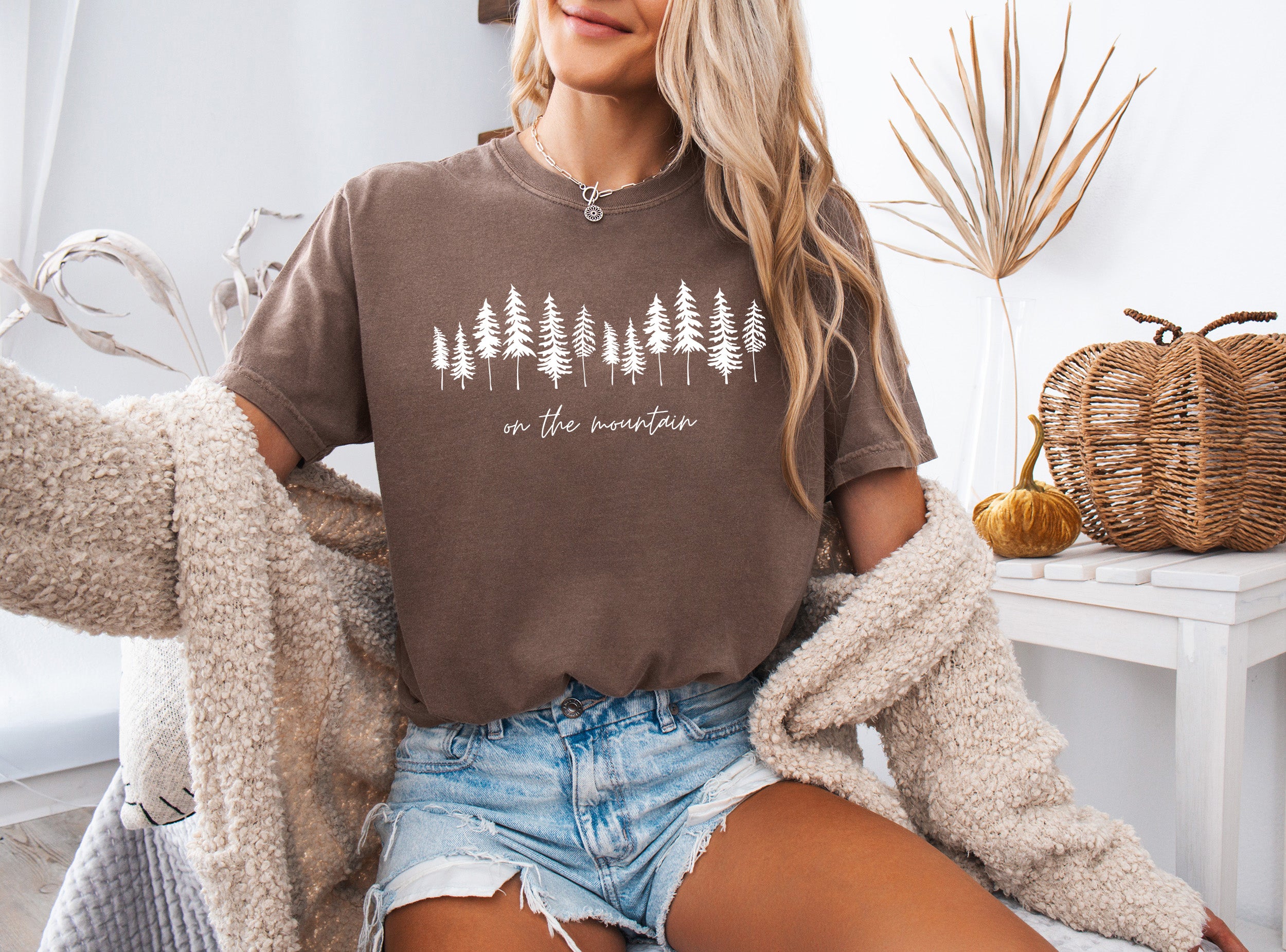 On the mountain Tree Botanical Plant Nature Camping Adventure Garment Dyed T Shirt