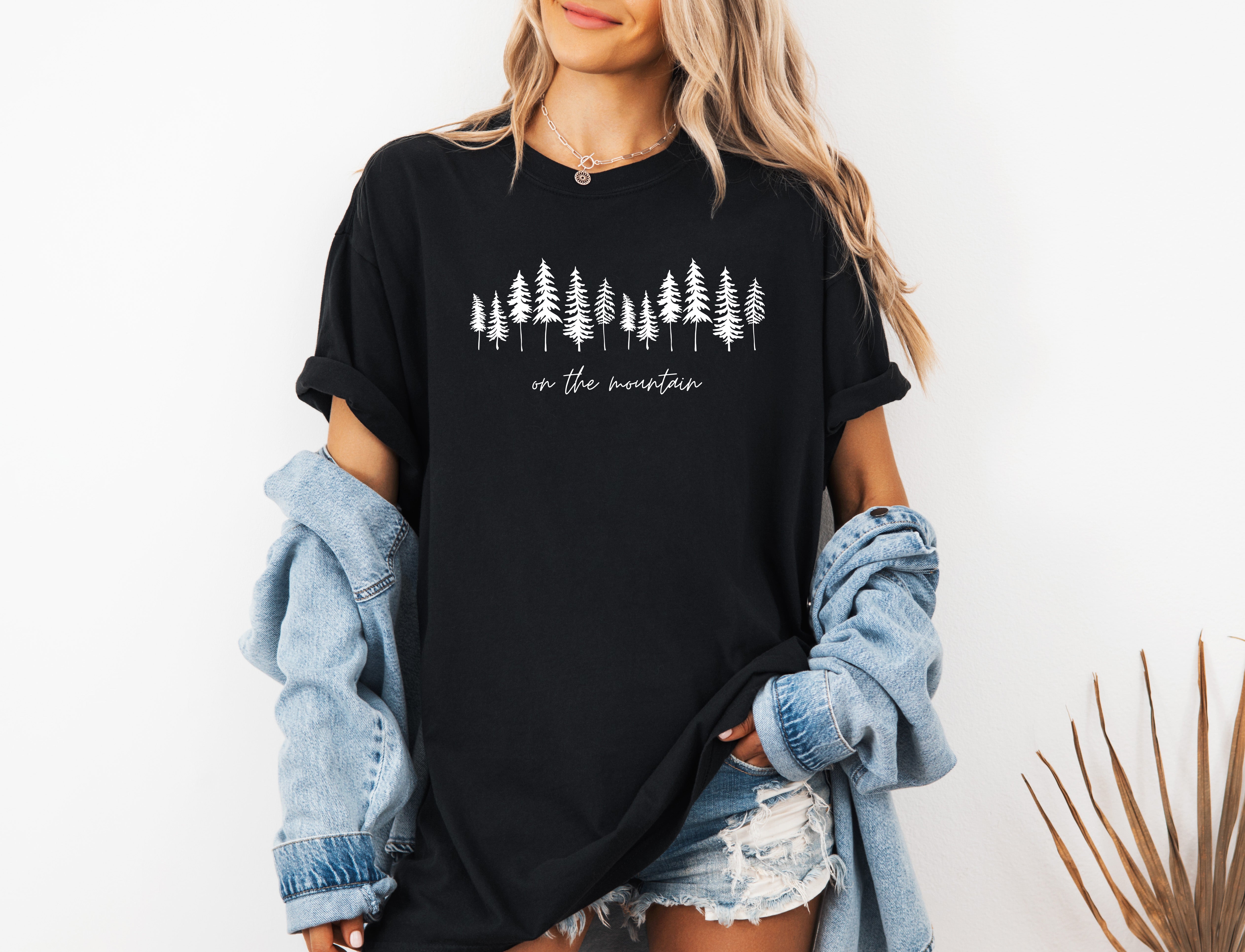 On the mountain Tree Botanical Plant Nature Camping Adventure Garment Dyed T Shirt