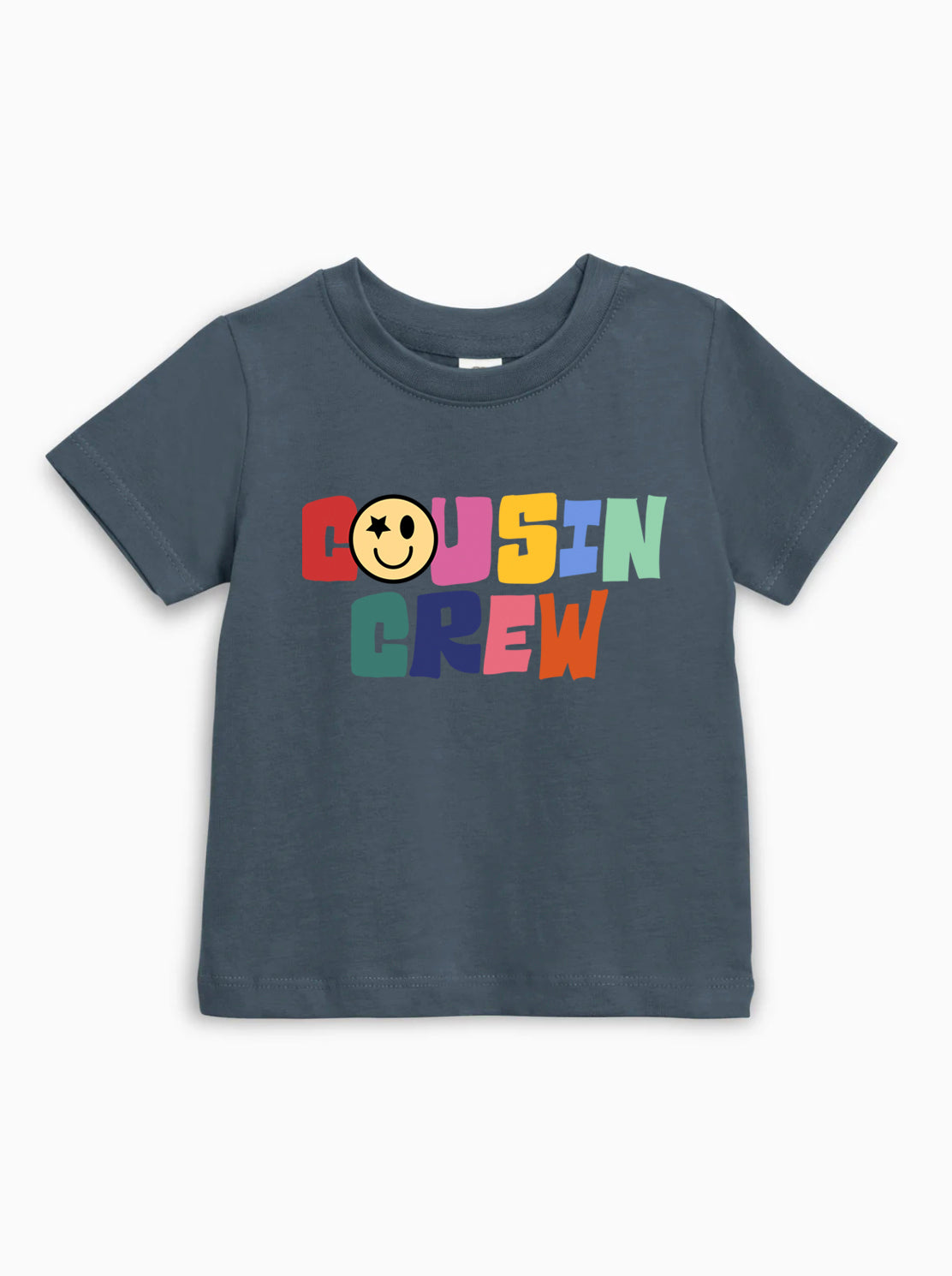 Cousin Crew Smile Face Colorful Organic Cotton Kids T-Shirt – Baby & Youth Matching Family Announcement Tee
