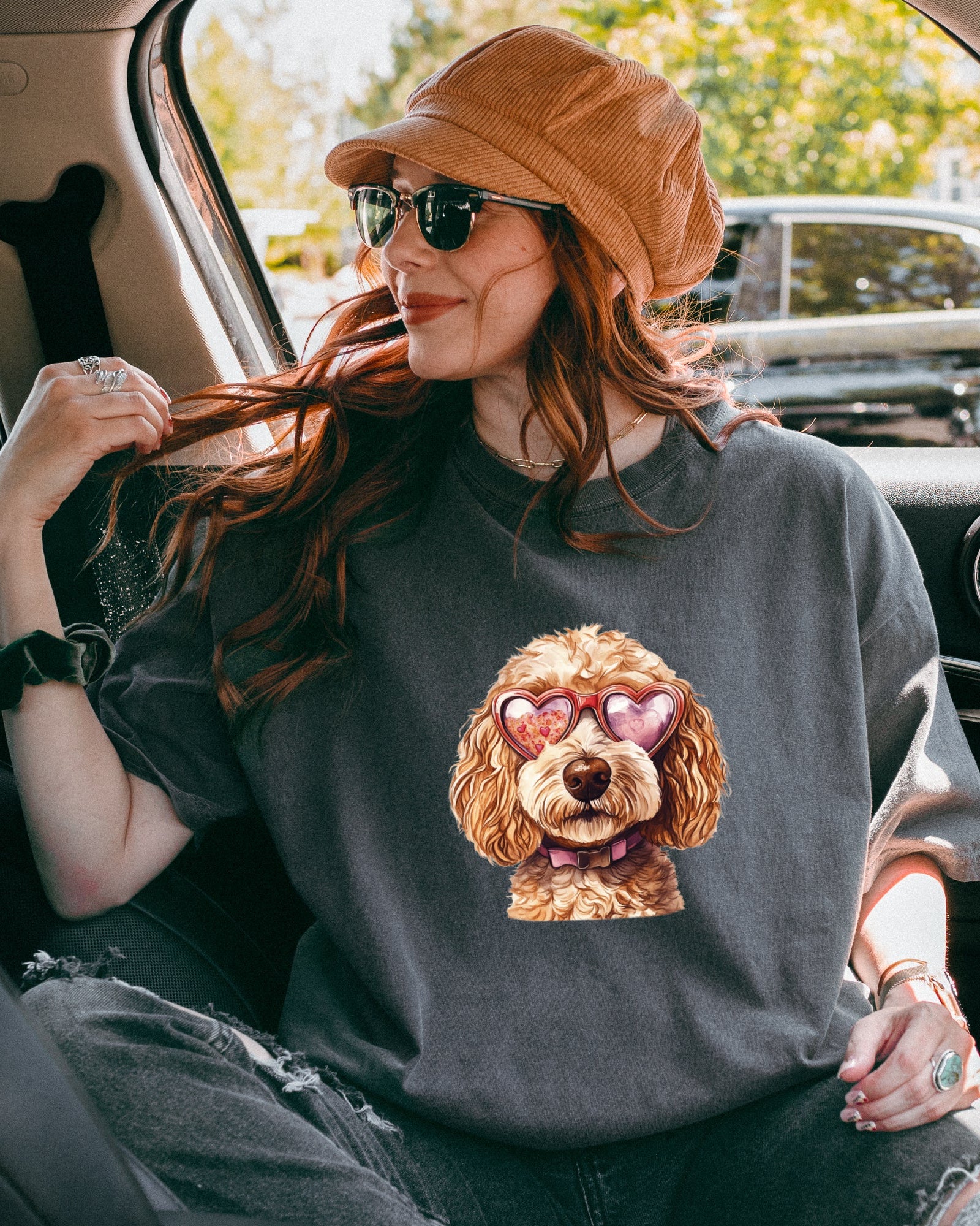 Golden Doodle Valentine's day Dog Mom Heart Comfort Colors Garment Dyed T Shirt (glasses)