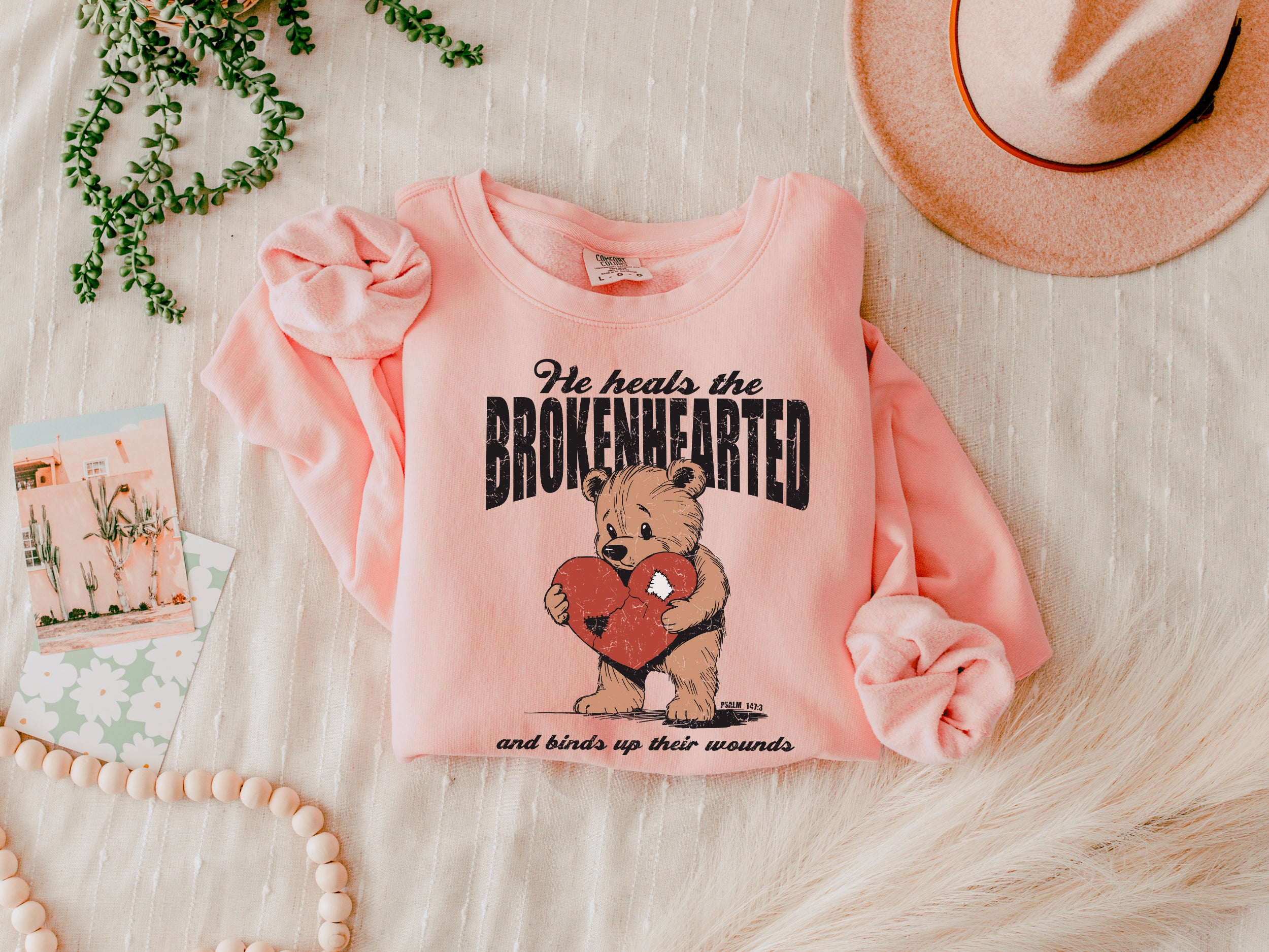 He heals the brokenhearted Inspirational Christian Garment Dyed Comfort Colors Sweatshirt