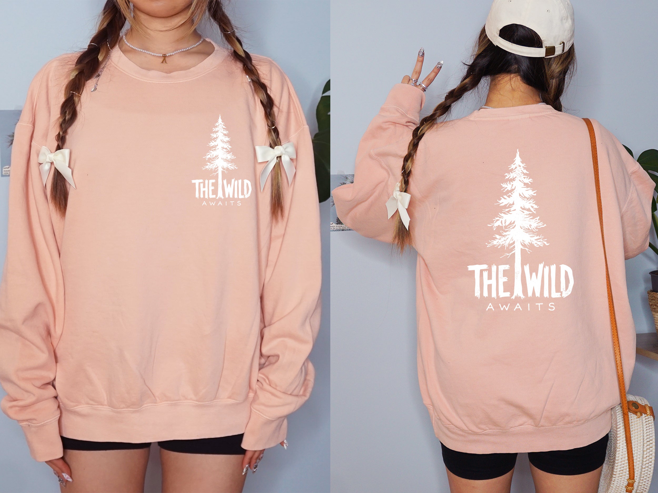 The Wild Awaits Mountain Nature Comfort Colors Garment-Dyed 100% Cotton Lightweight Sweatshirt – Camping & Hiking Outdoor Graphic