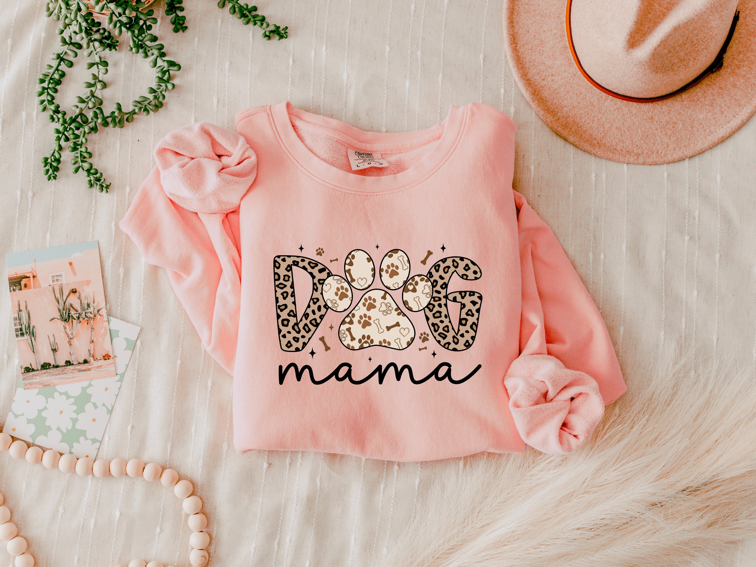 Dog mom Fall Garment Dyed Comfort Colors Sweatshirt (Leopard)