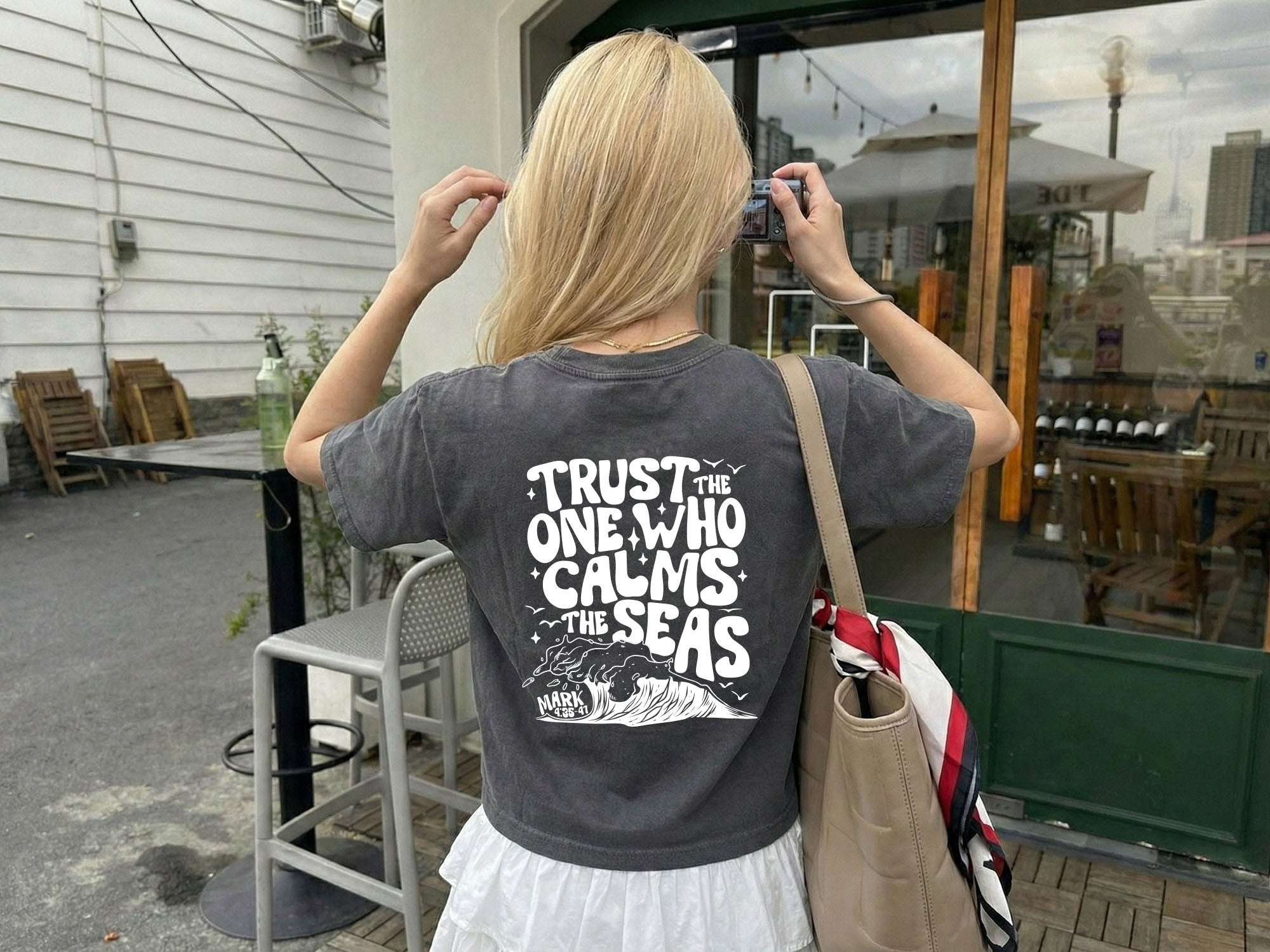 Christian Trust the one Who calms the Sea Mark Bible Garment Dyed Women’s Cropped T-Shirt Comfort Colors