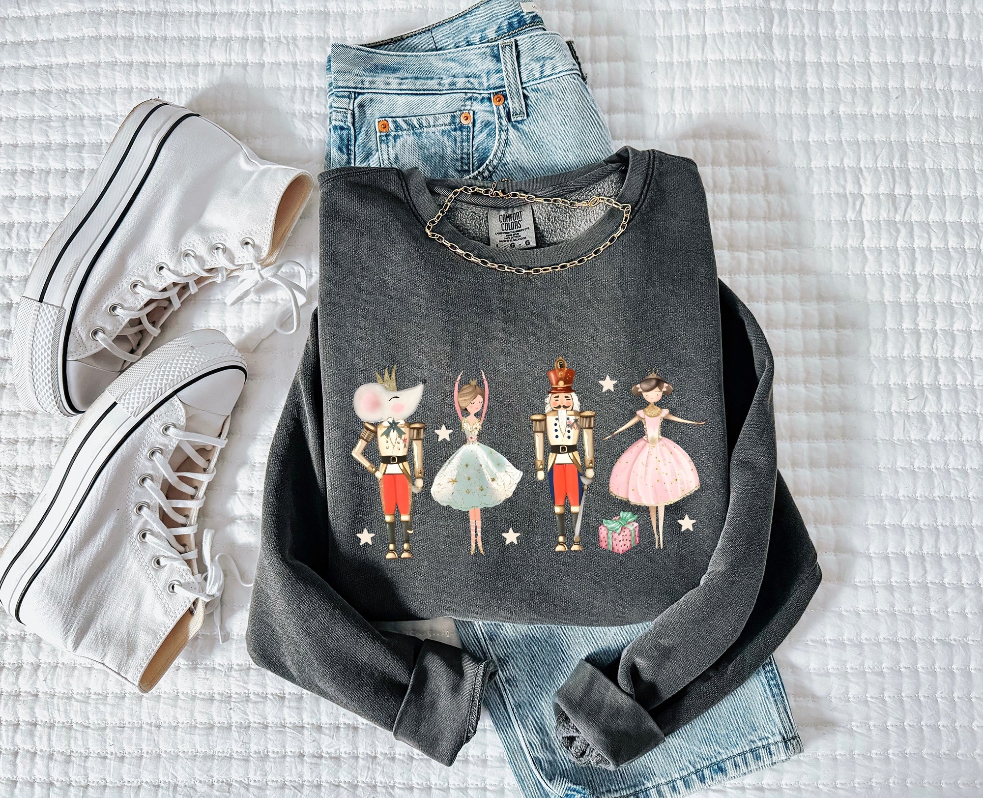 Merry Nutcracker Fairy Theme Merry Christmas Holiday Winter Fall Inspirational Garment Dyed Comfort Colors Sweatshirt