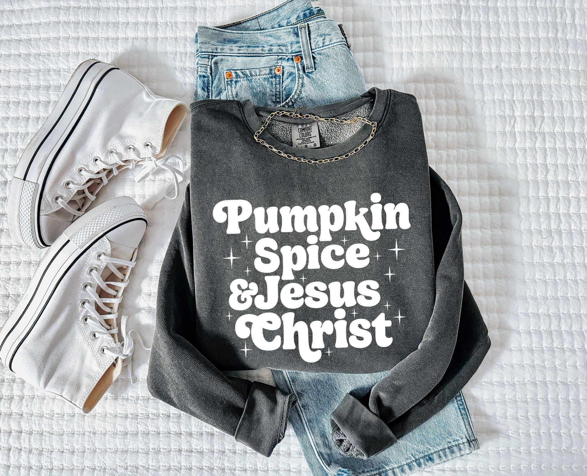 Pumpkin Spice and Jesus Thanksgiving day Fall Inspirational Christian Garment Dyed Comfort Colors Sweatshirt