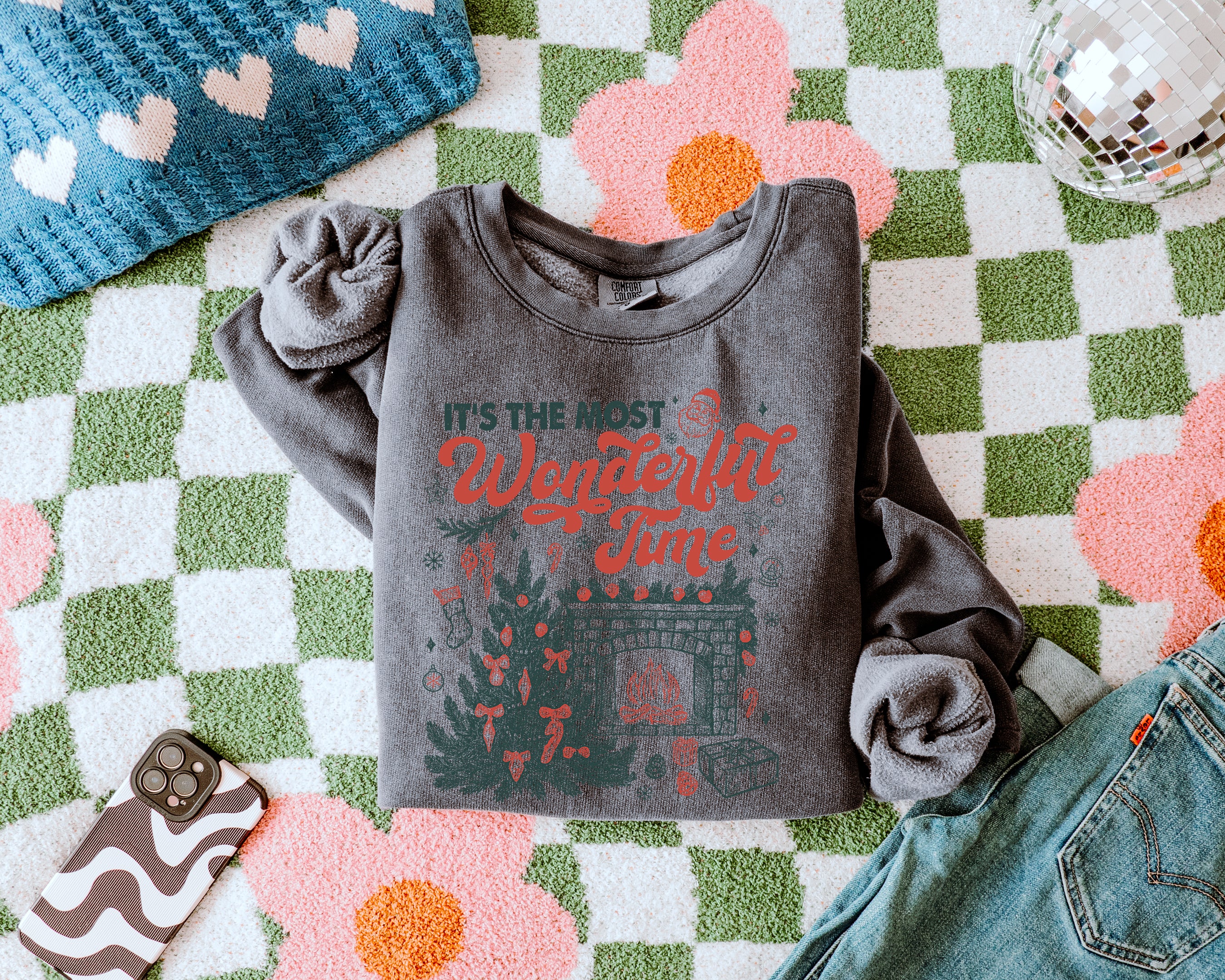 It's the most wonderful time Merry Christmas Holiday Winter Fall Inspirational Garment Dyed Comfort Colors Sweatshirt