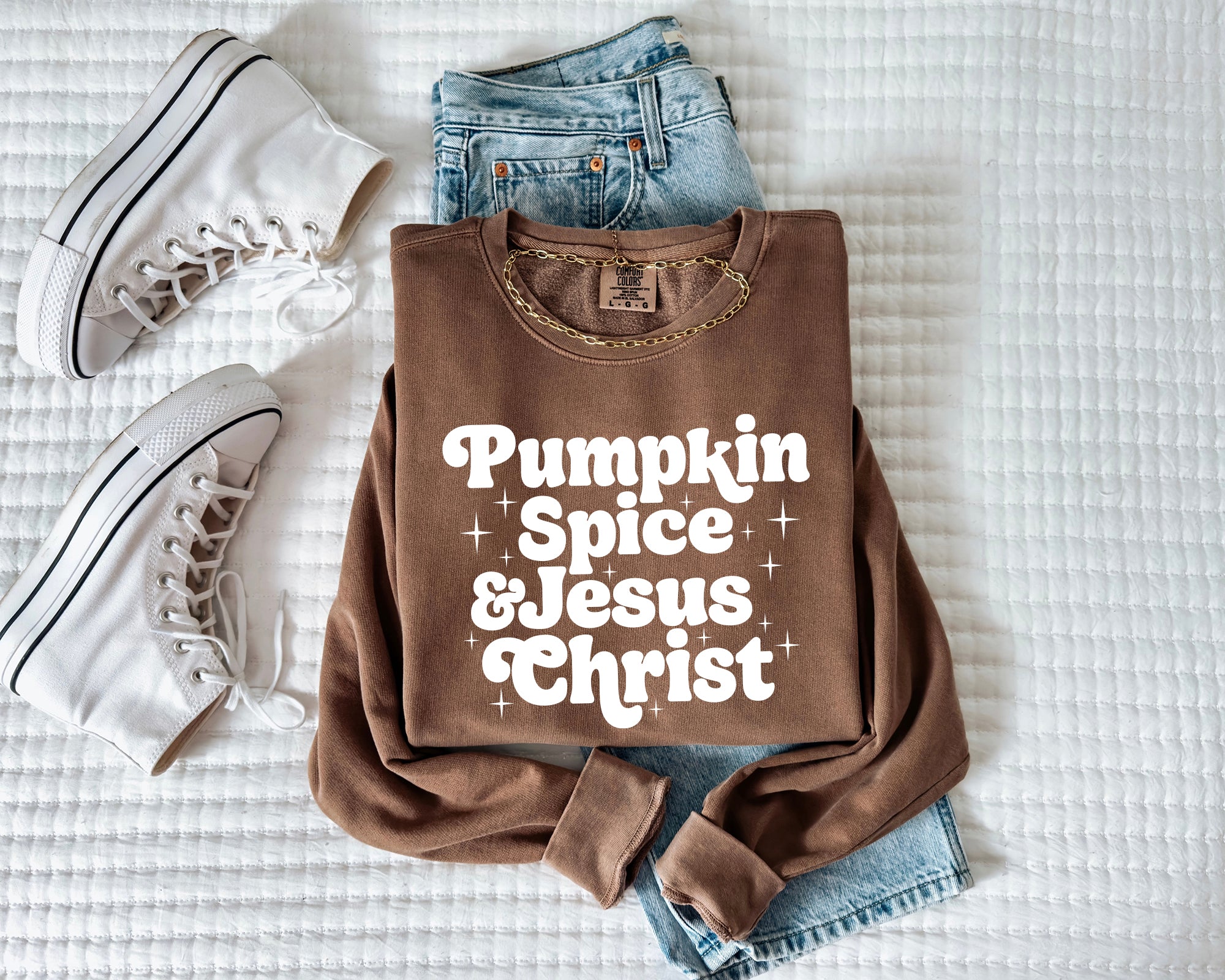 Pumpkin Spice & Jesus Thanksgiving Day Fall Christian Garment Dyed Comfort Colors Sweatshirt