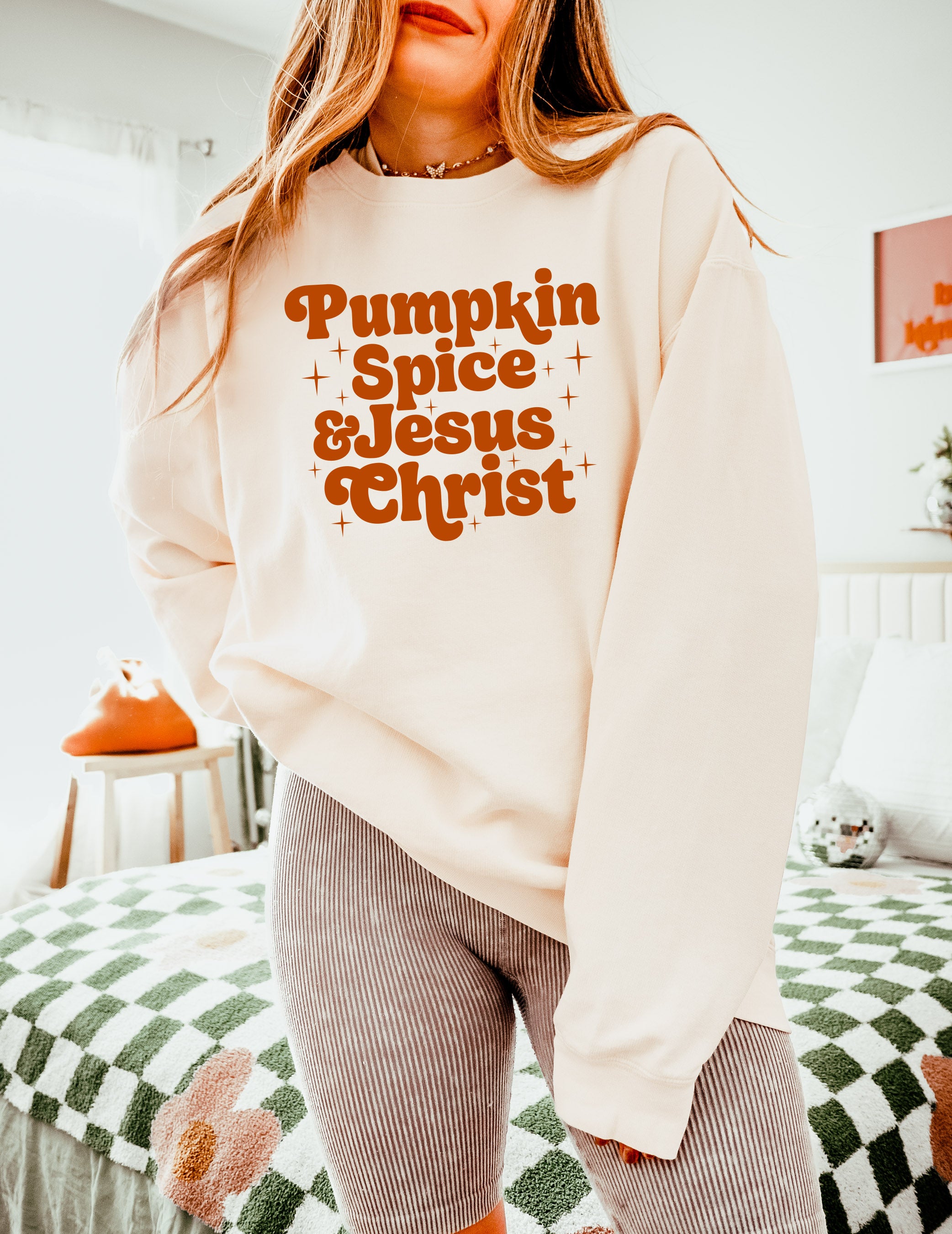 Pumpkin Spice & Jesus Thanksgiving Day Fall Christian Garment Dyed Comfort Colors Sweatshirt
