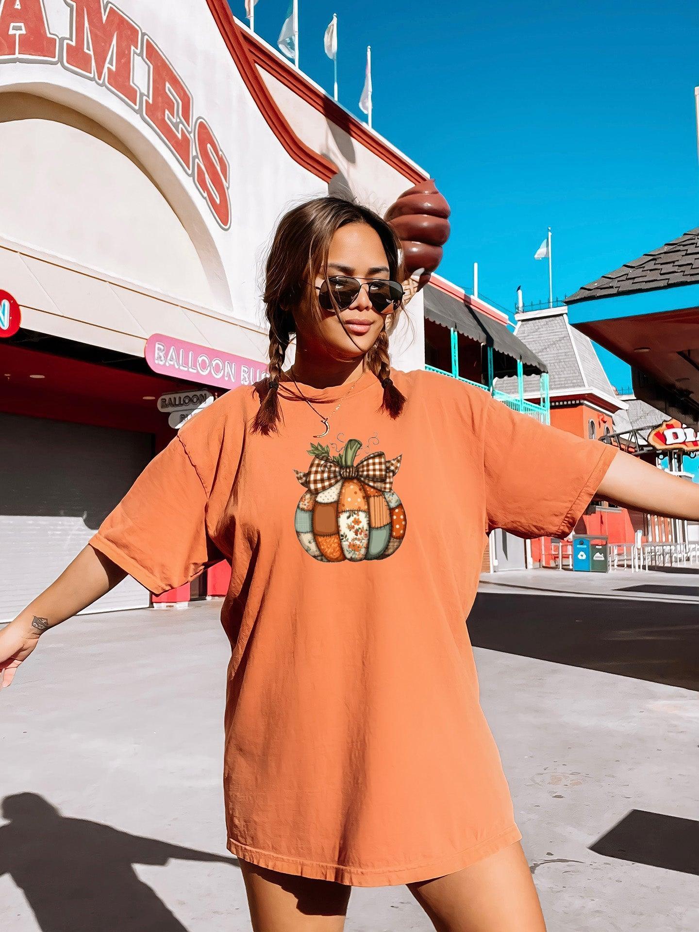 Pumpkin Tattered Fall Thanksgiving day Christmas Autumn Comfort Colors Garment Dyed T Shirt