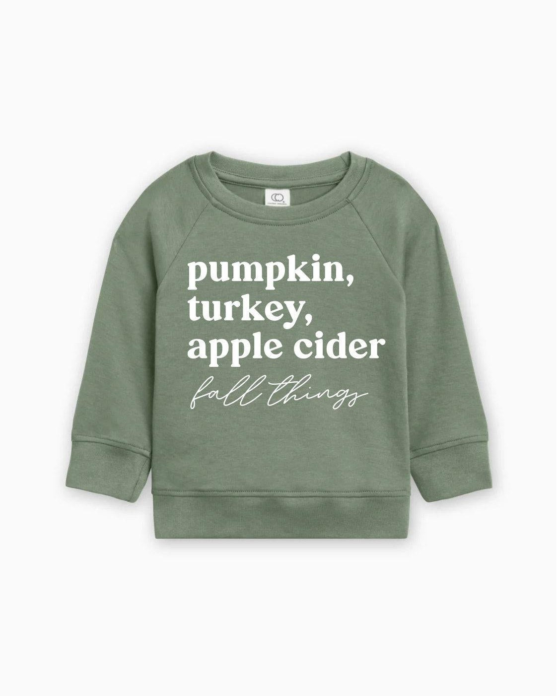 Pumpkin, Turkey, Apple Cider Fall Things Organic Cotton Baby and Toddler Pullover