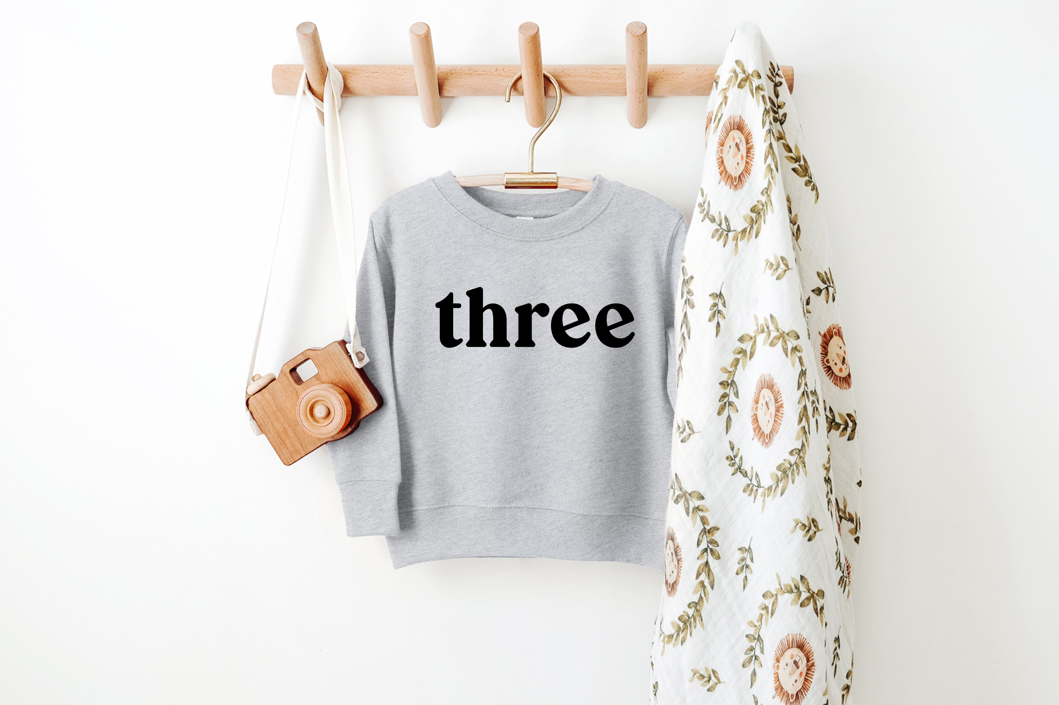 Three Toddler Kids Birthday Sweatshirt (Serif)