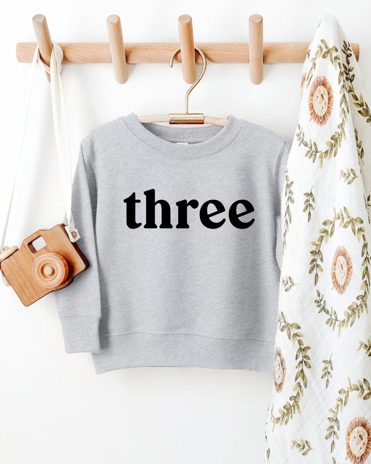 Three Toddler Kids Birthday Sweatshirt (Serif), 3rd Birthday Shirt