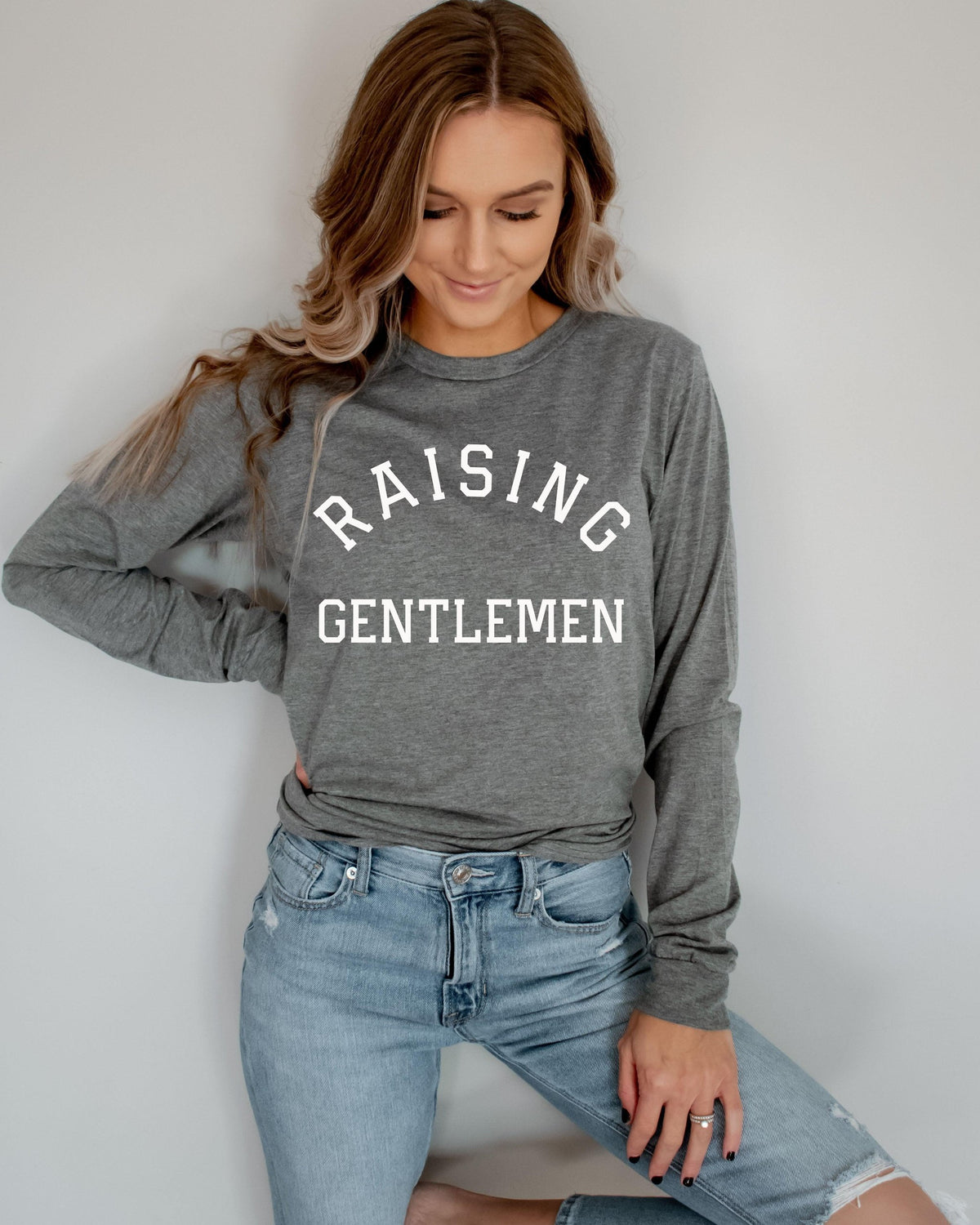 Raising Gentlemen Boy mama Long Sleeve T shirt (Varsity)