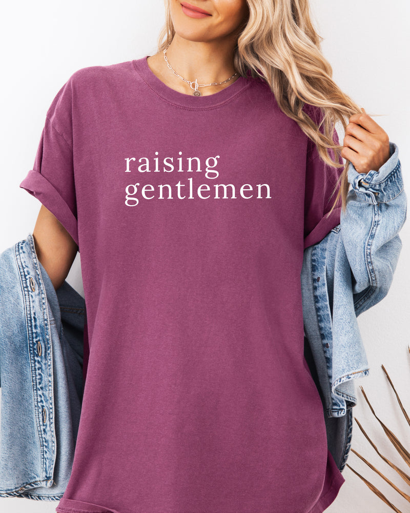 Raising Gentlemen Boy mom Garment Dyed T Shirt (serif)