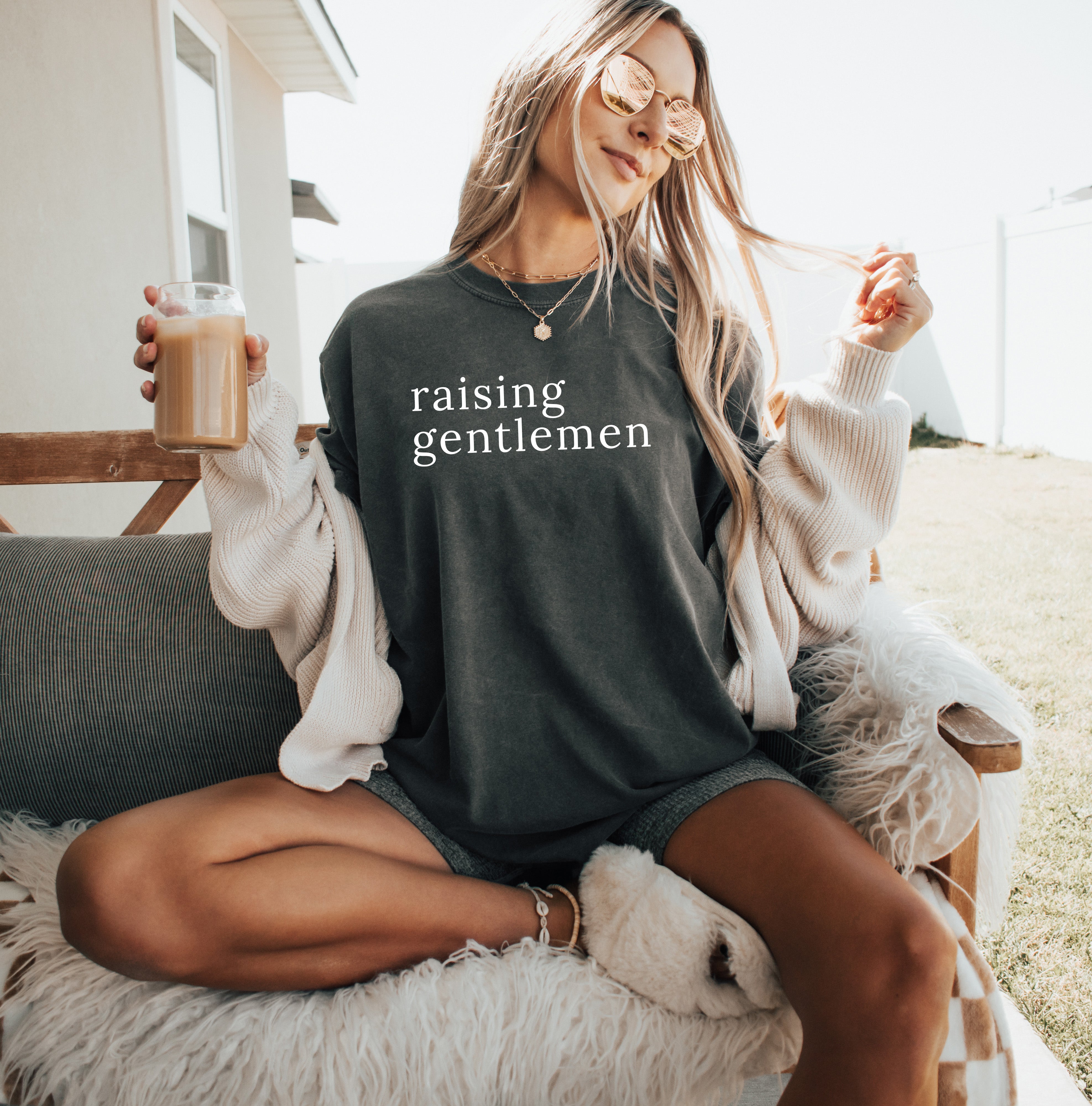 Raising Gentlemen Boy mom Garment Dyed T Shirt (serif)