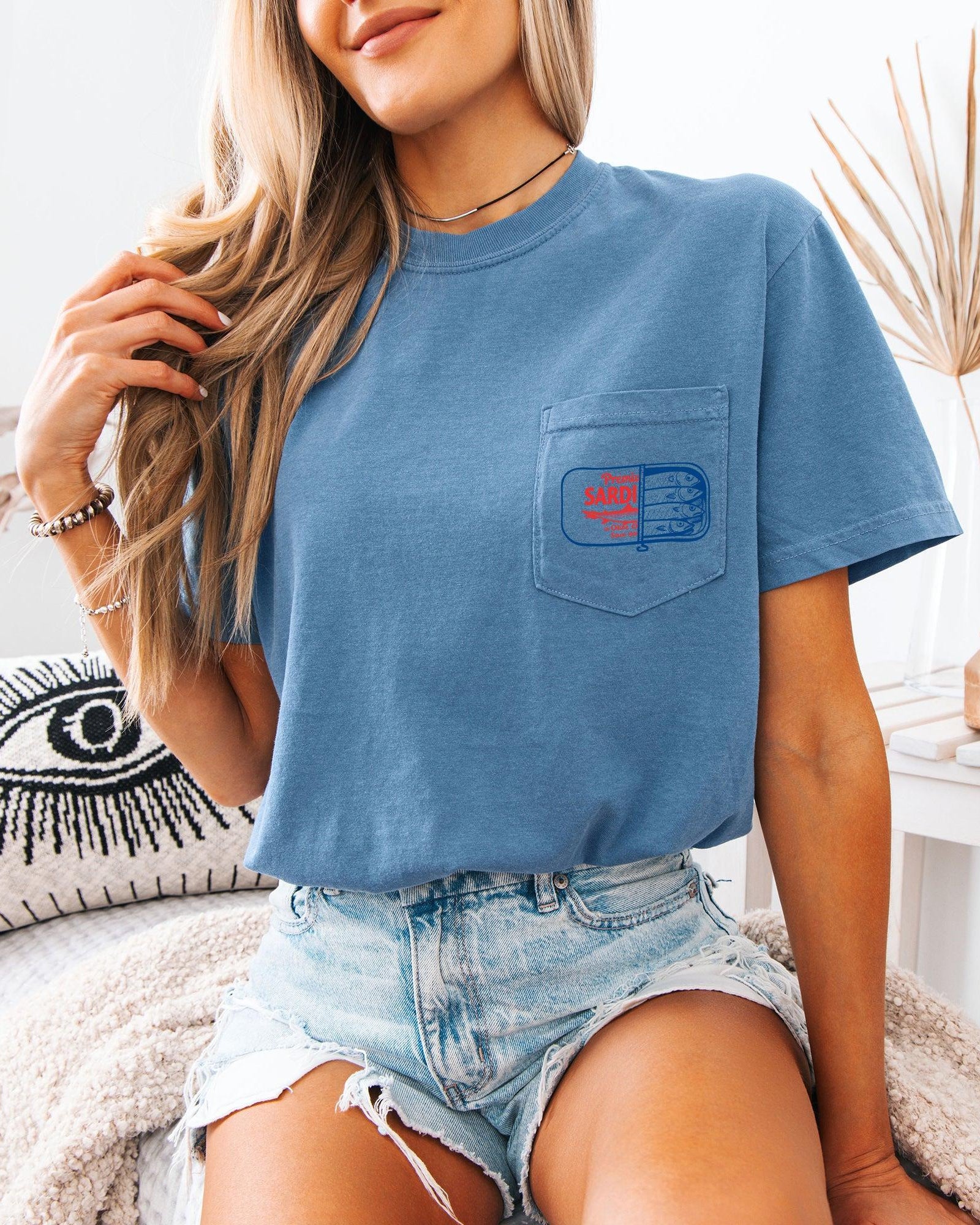 Sardines Salmon Fish Vacation Lake Beach Nature Comfort Colors Pocket T Shirt | Camping, Hiking, Plant