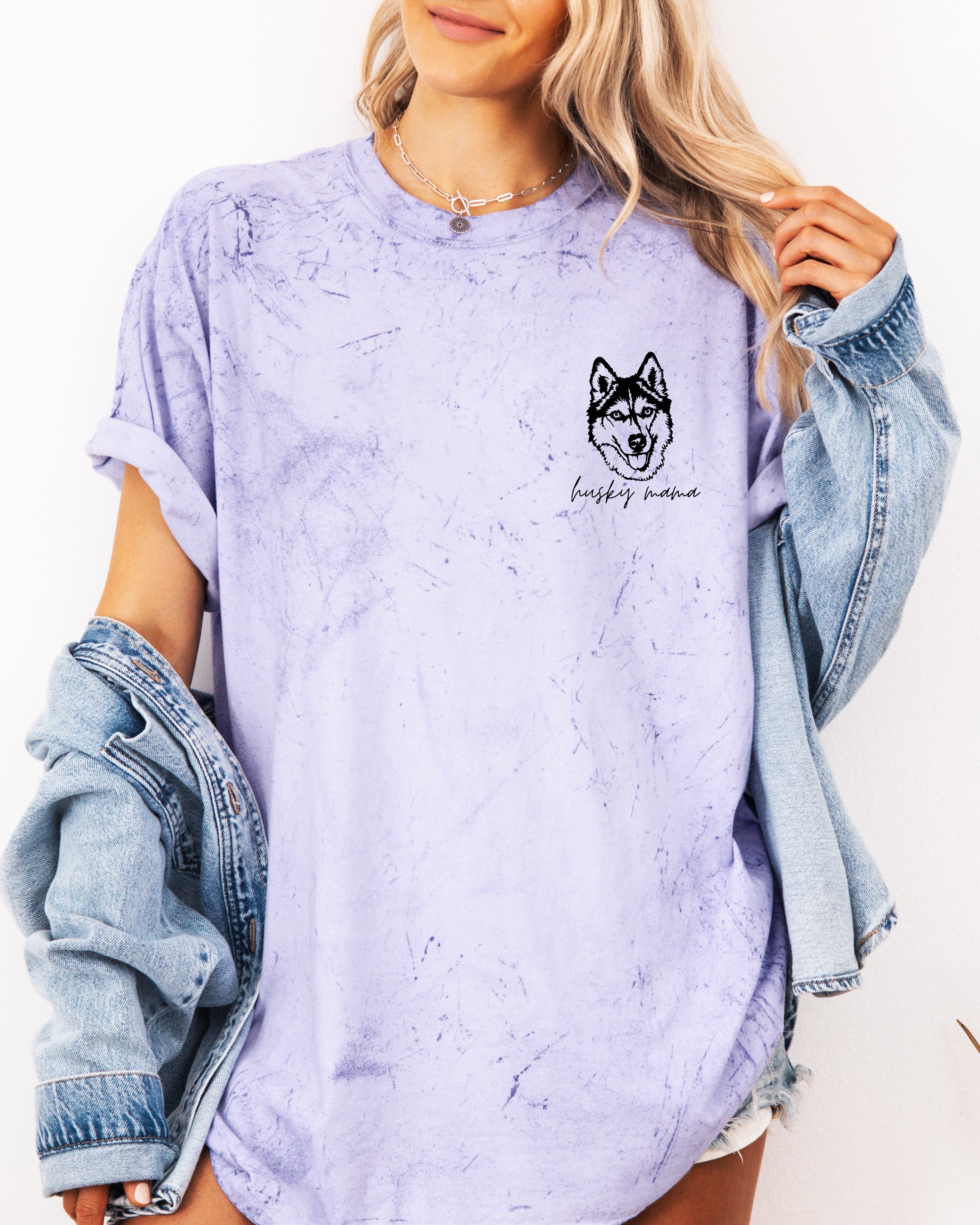 Siberian Husky Dog Mom Comfort Colors T Shirt (left chest)