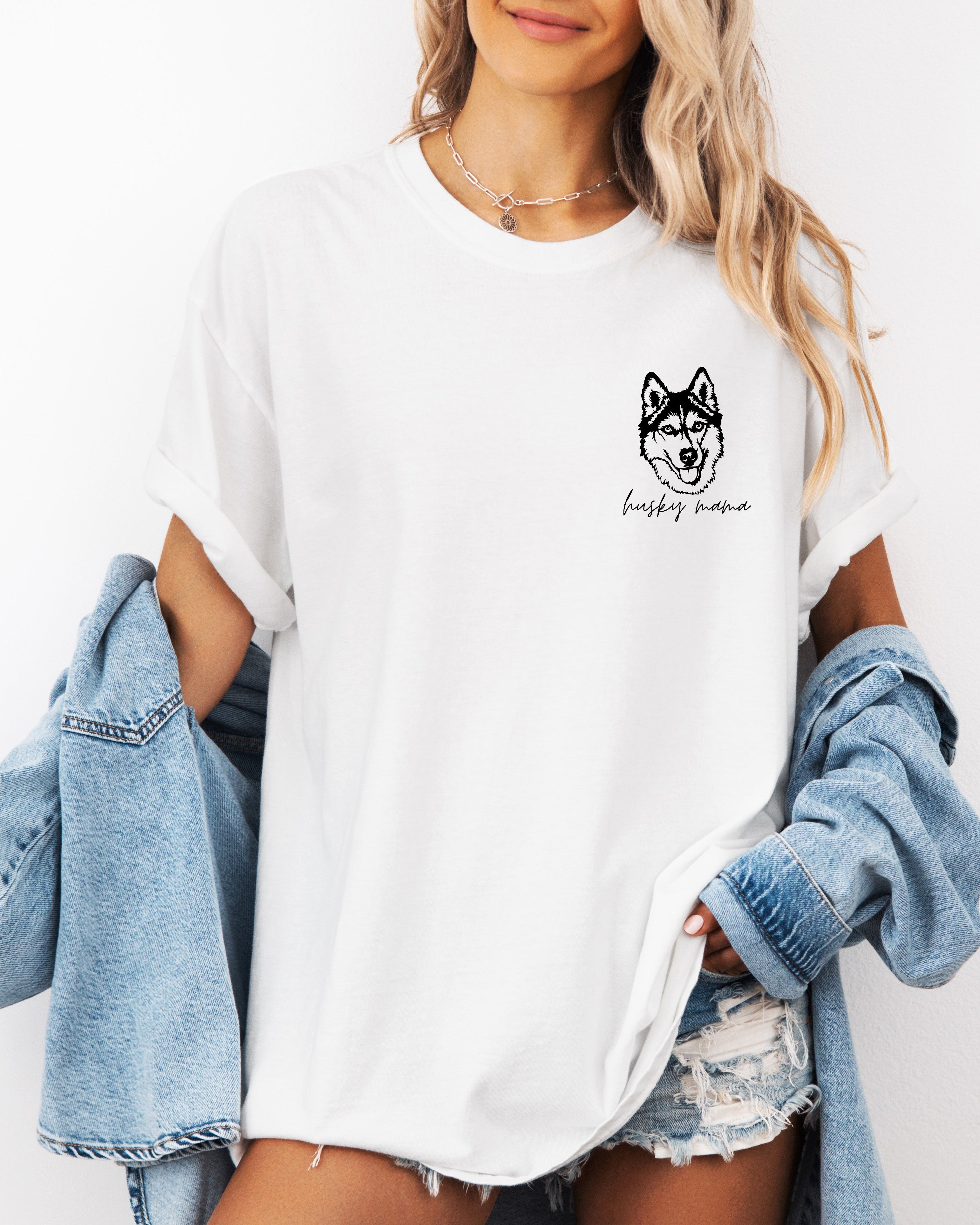 Siberian Husky Dog Mom Comfort Colors T Shirt (left chest)