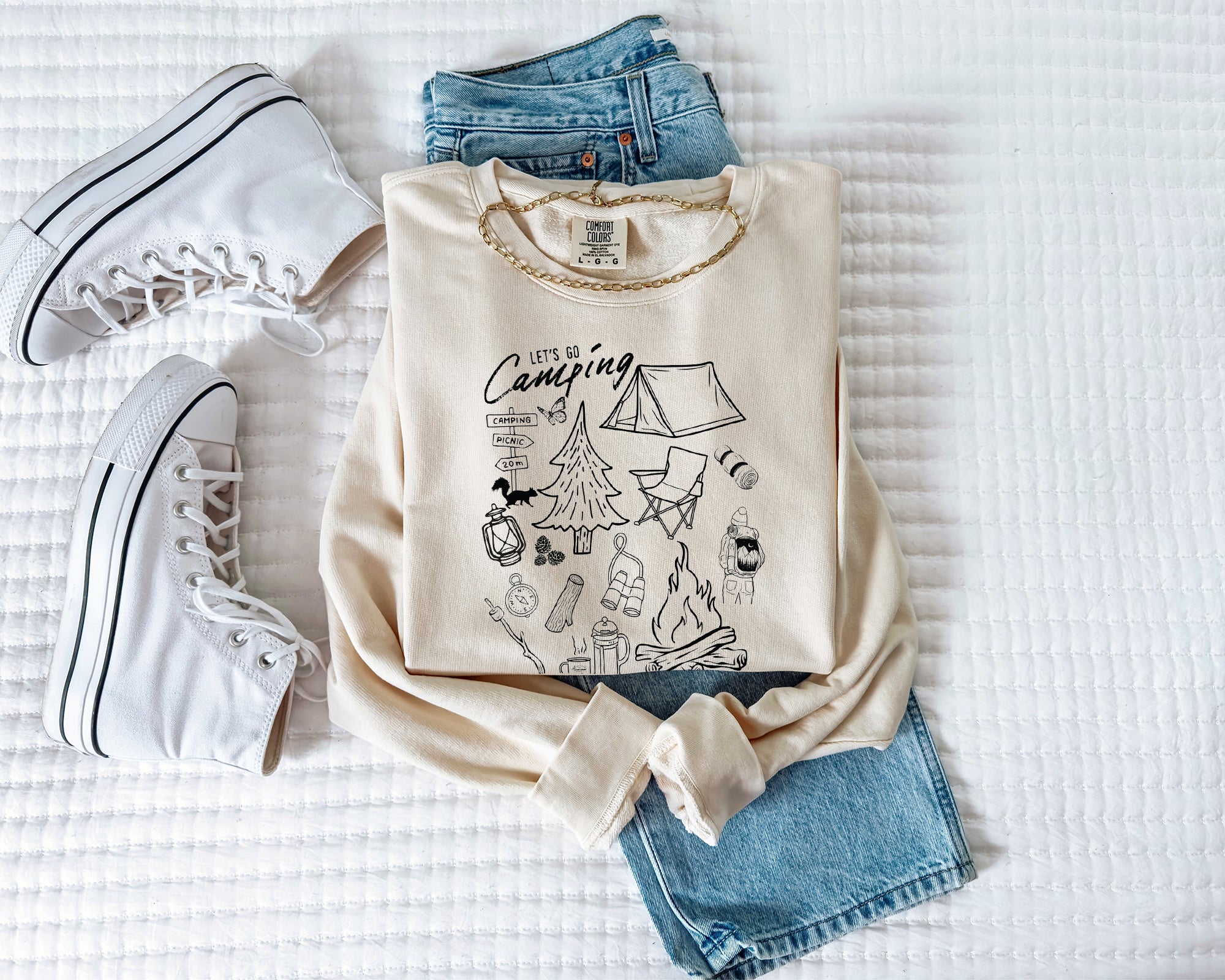 Sketched Nature Camping Hiking Mountain Garment Dyed Comfort Colors Sweatshirt